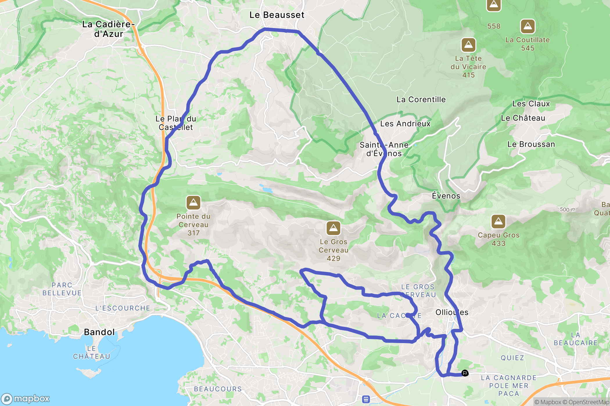 Ollioules : carte du parcours de randonnée - France