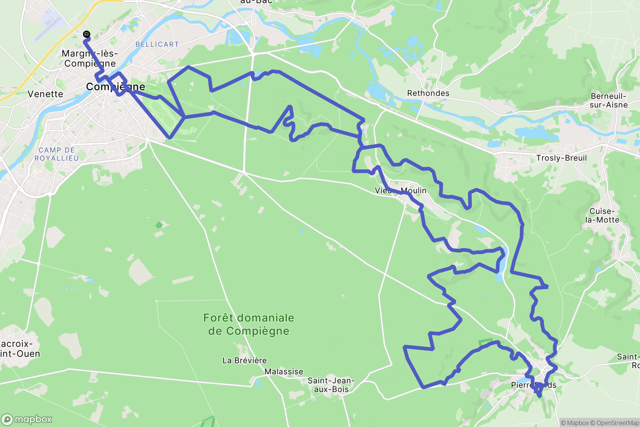 Margny-lès-Compiègne : carte du parcours de randonnée - France