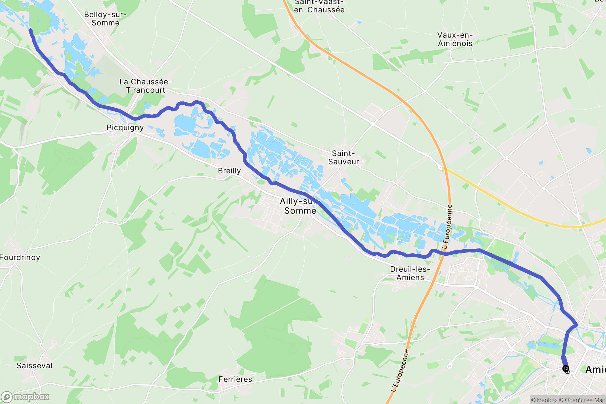 Amiens : carte du parcours de randonnée - France