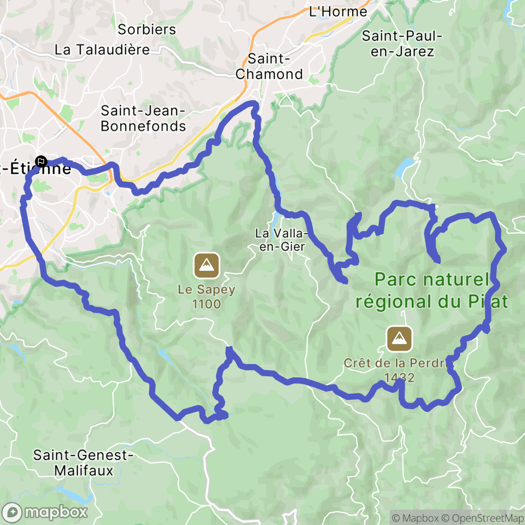 Saint-Étienne : carte du parcours de randonnée - France