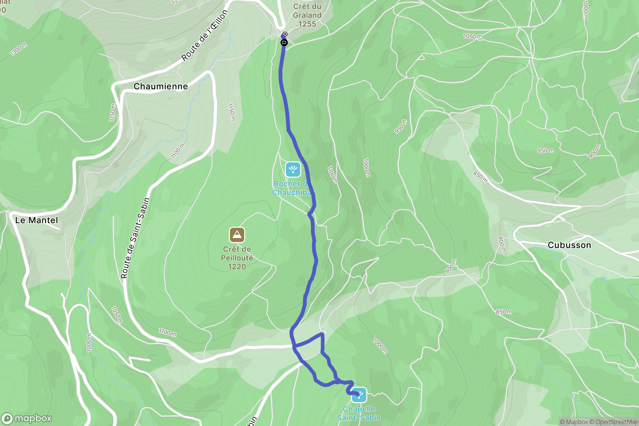 Véranne : carte du parcours de randonnée - France