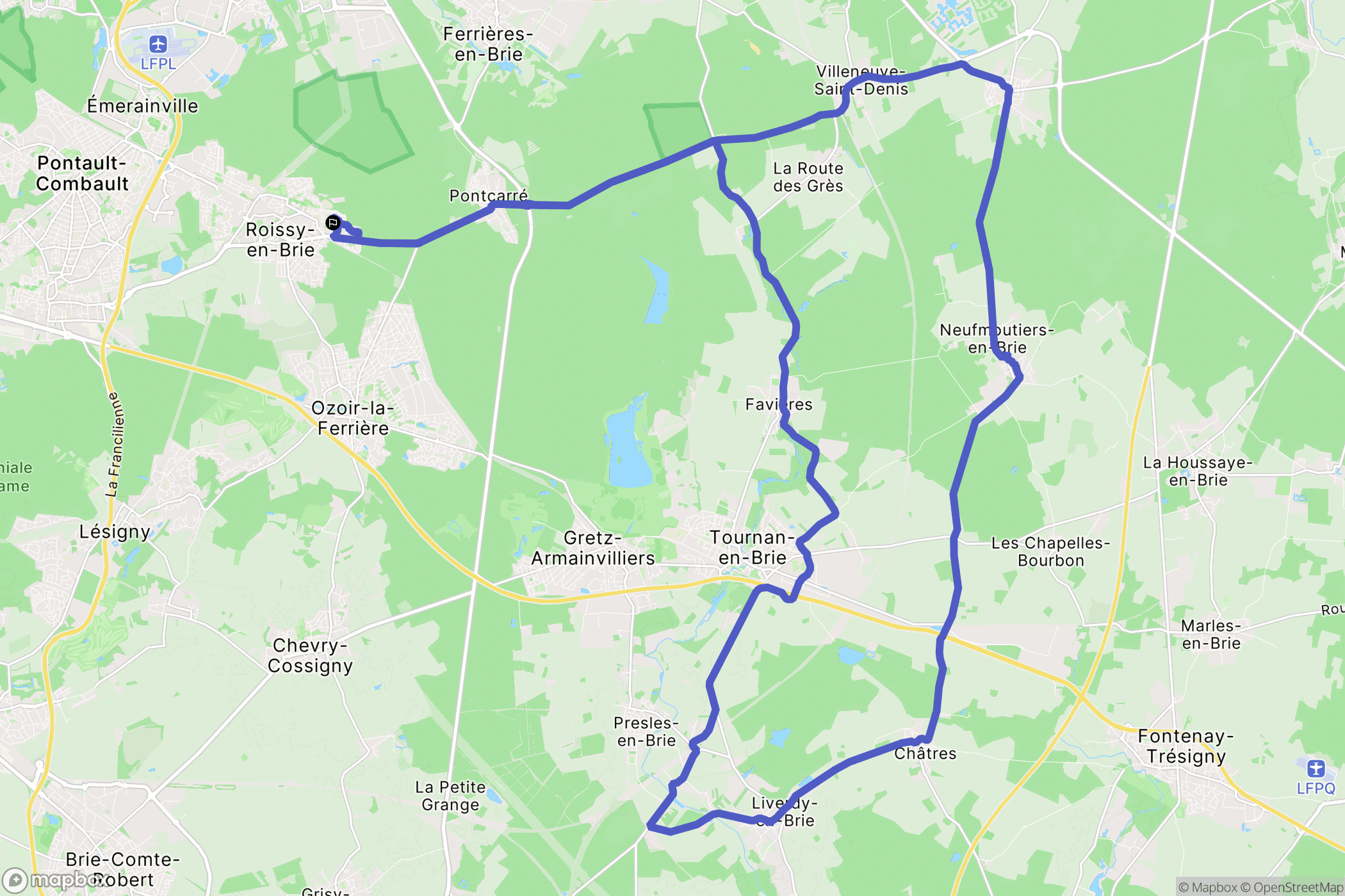 Roissy-en-Brie : carte du parcours de randonnée - France