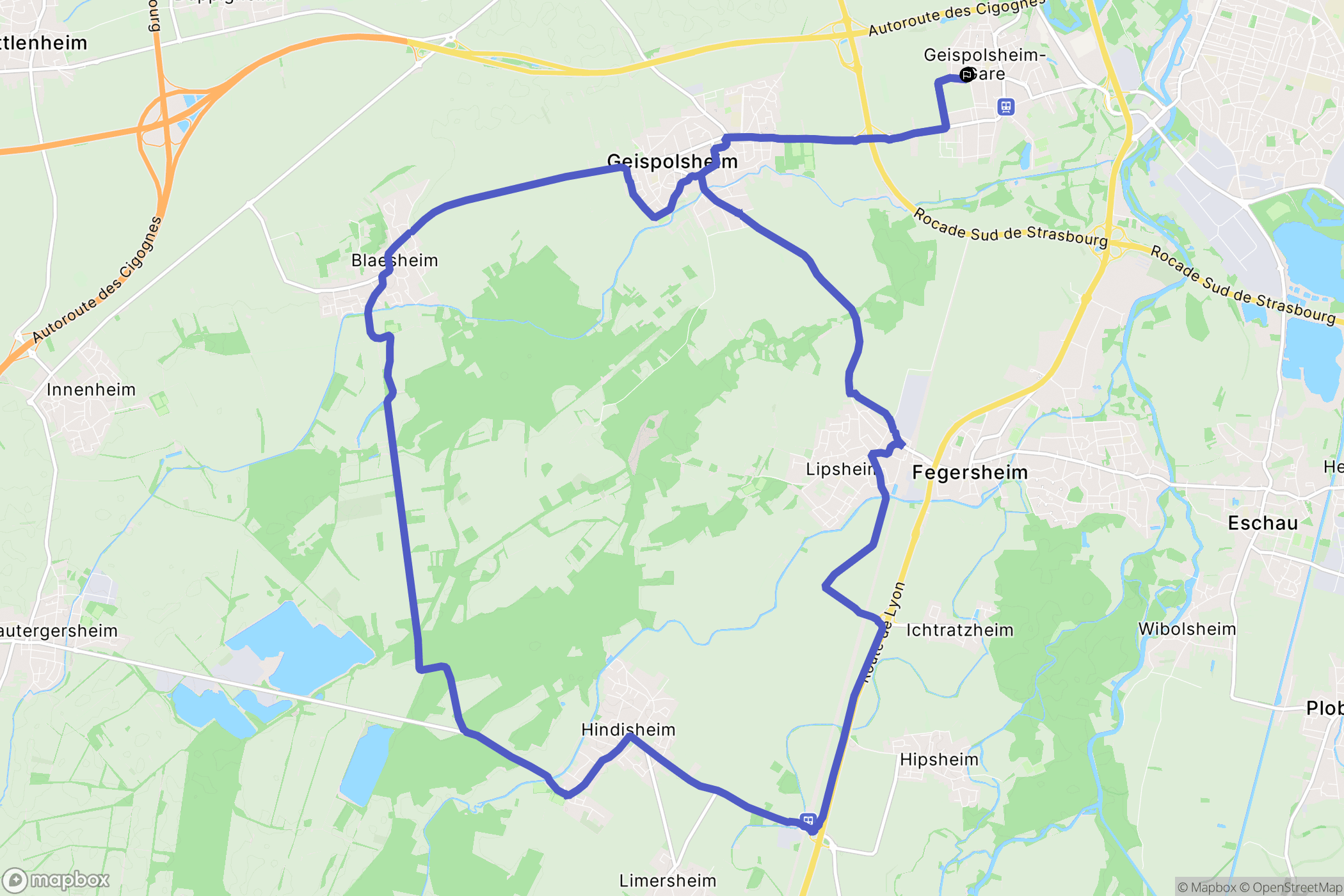 Geispolsheim : carte du parcours de randonnée - France