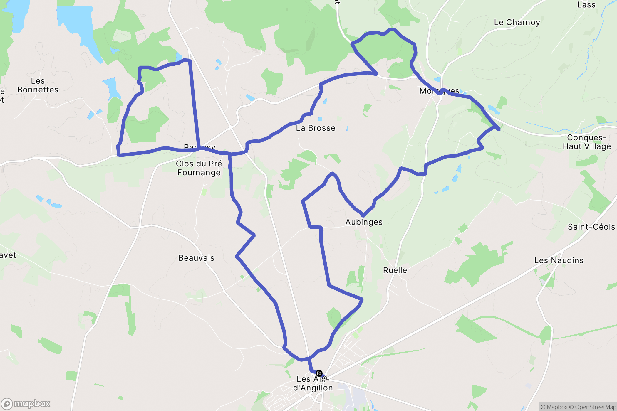 Les Aix-d'Angillon : carte du parcours de randonnée - France