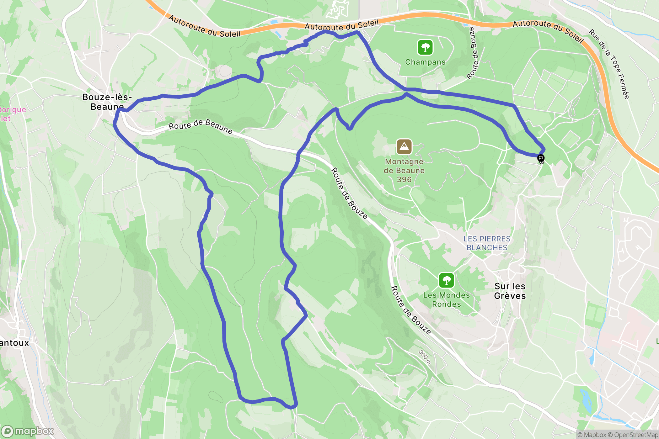 Beaune : carte du parcours de randonnée - France