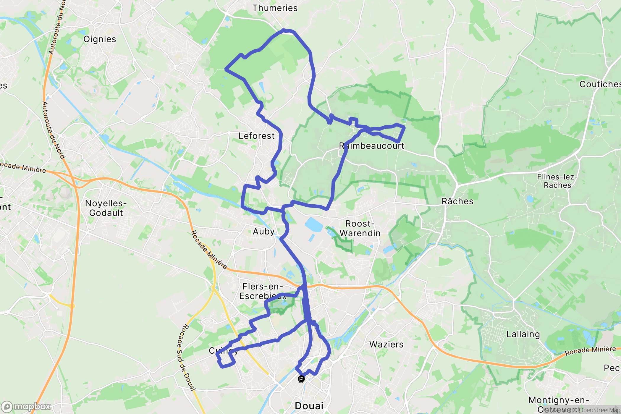 Douai : carte du parcours de randonnée - France