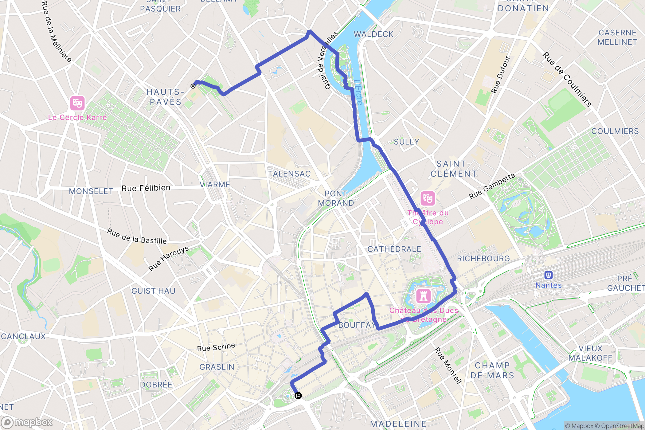 Nantes : carte du parcours de randonnée - France