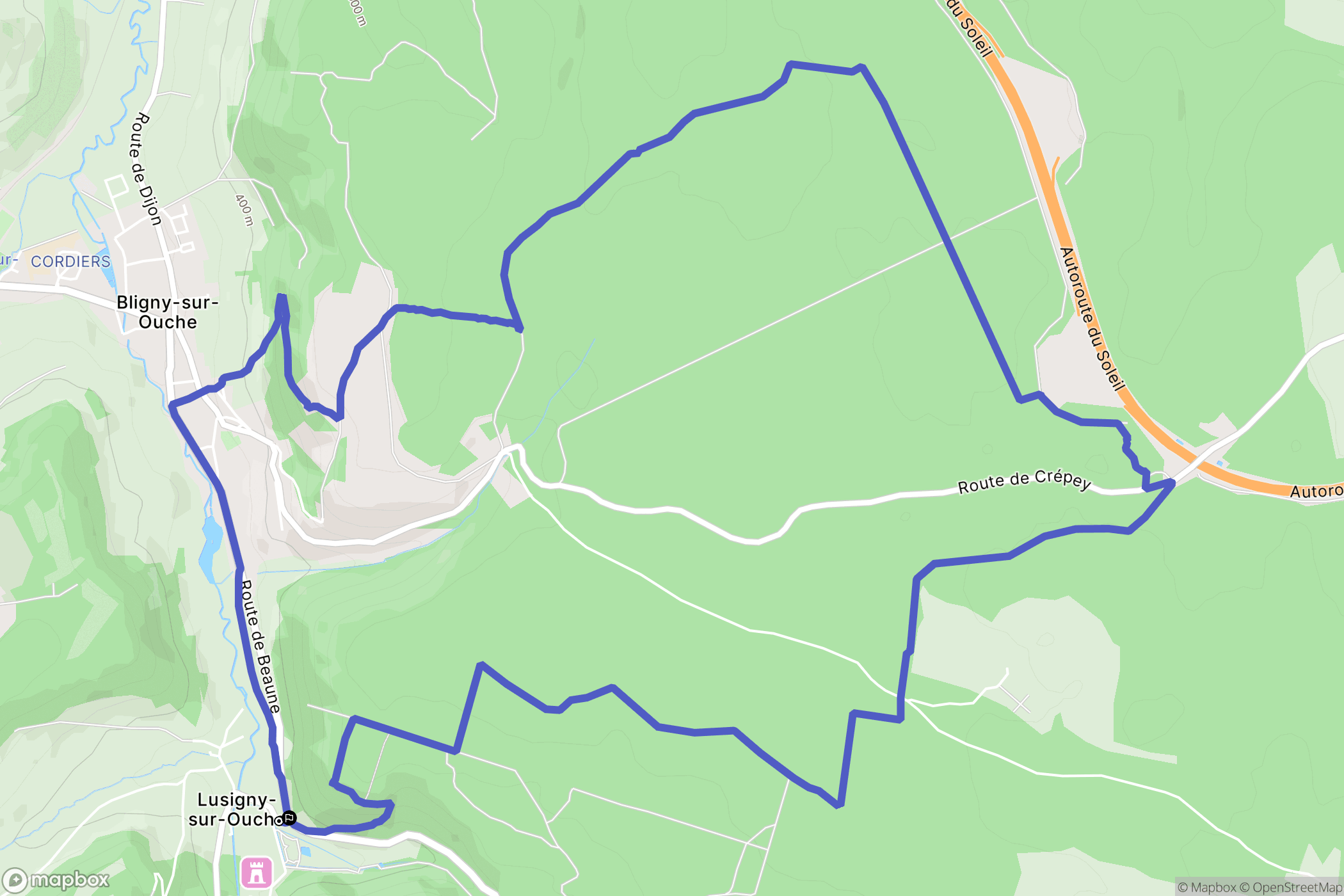 Lusigny-sur-Ouche : carte du parcours de randonnée - France