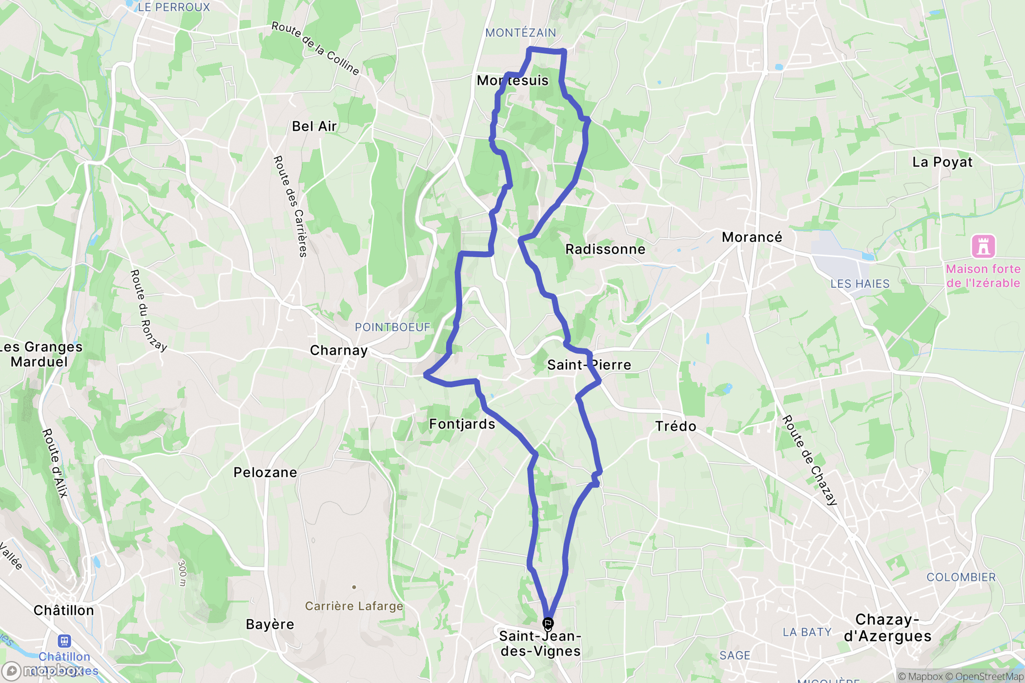 Saint-Jean-des-Vignes : carte du parcours de randonnée - France