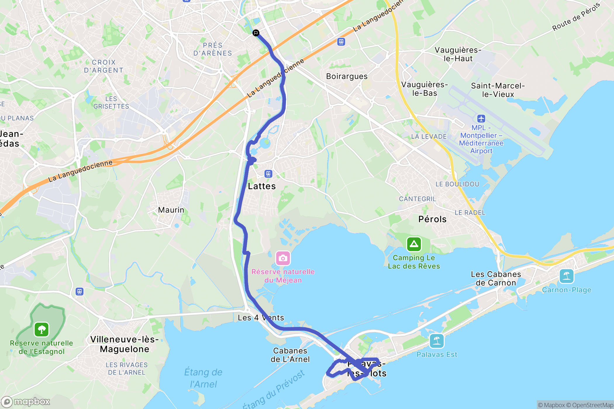 Montpellier : carte du parcours de randonnée - France