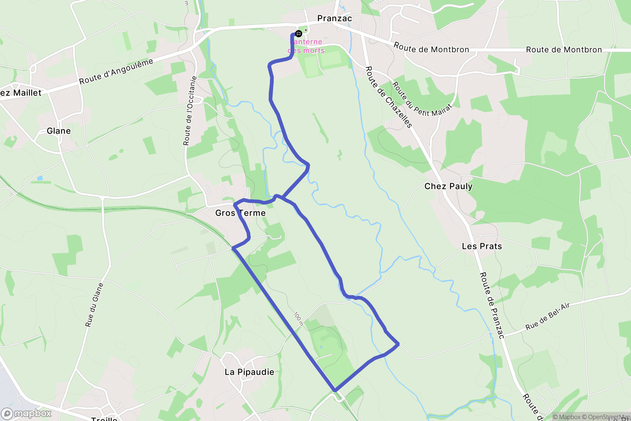 Pranzac : carte du parcours de randonnée - France