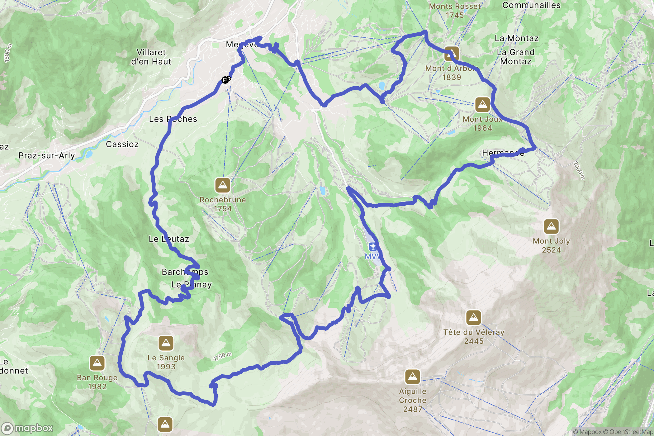 Megève : carte du parcours de randonnée - France