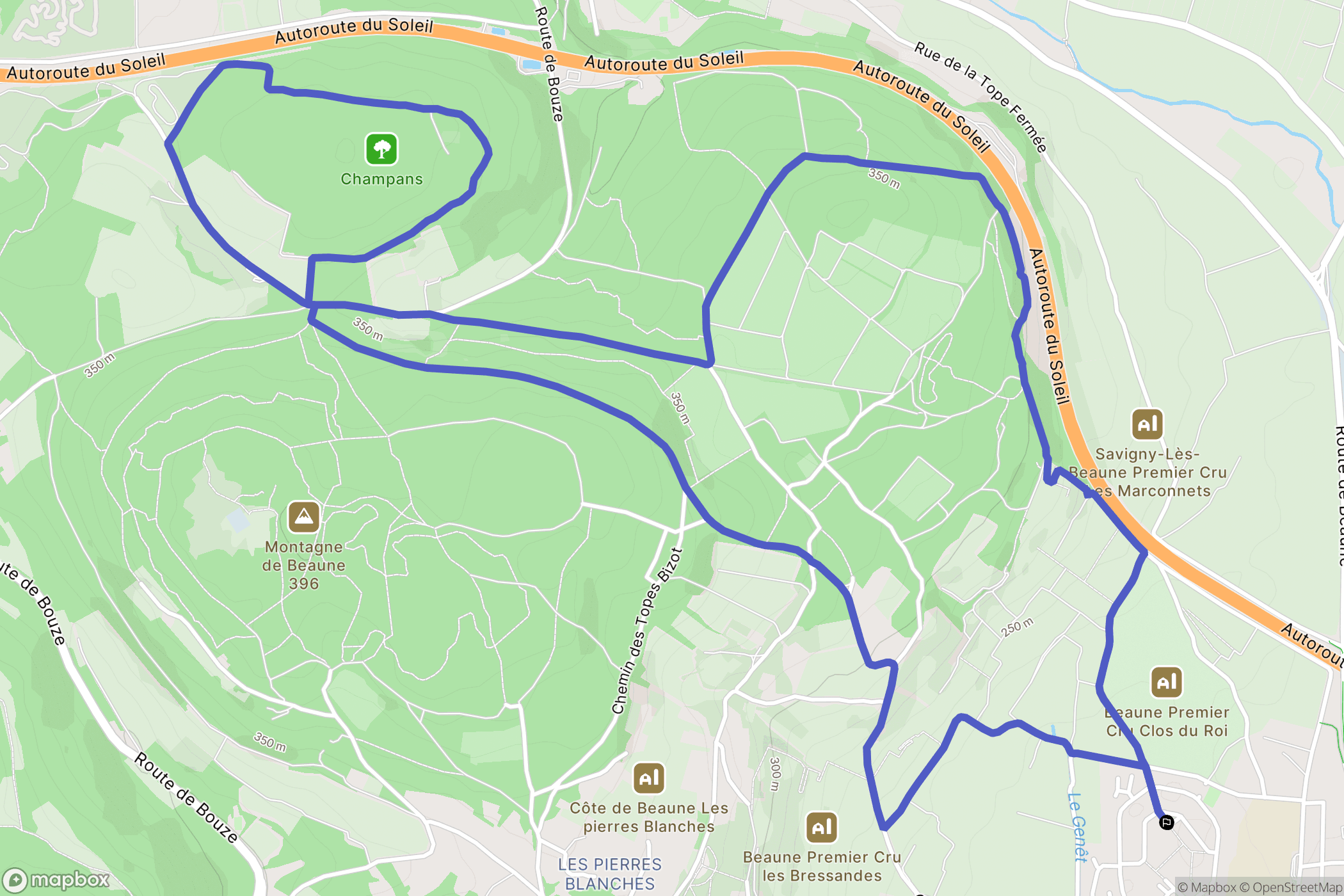 Beaune : carte du parcours de randonnée - France