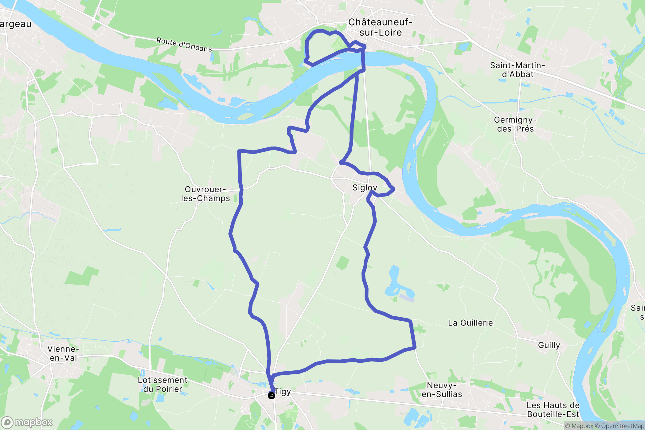 Tigy : carte du parcours de randonnée - France