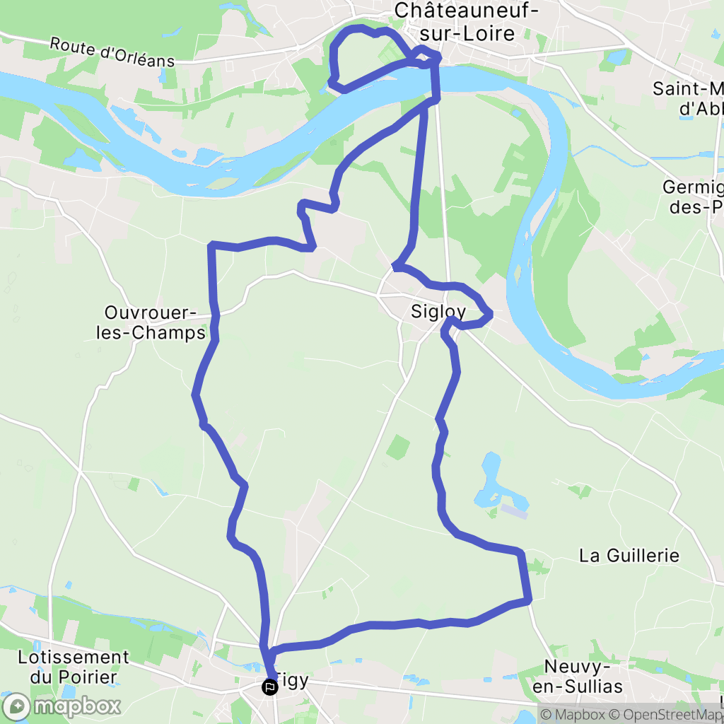 Tigy : carte du parcours de randonnée - France