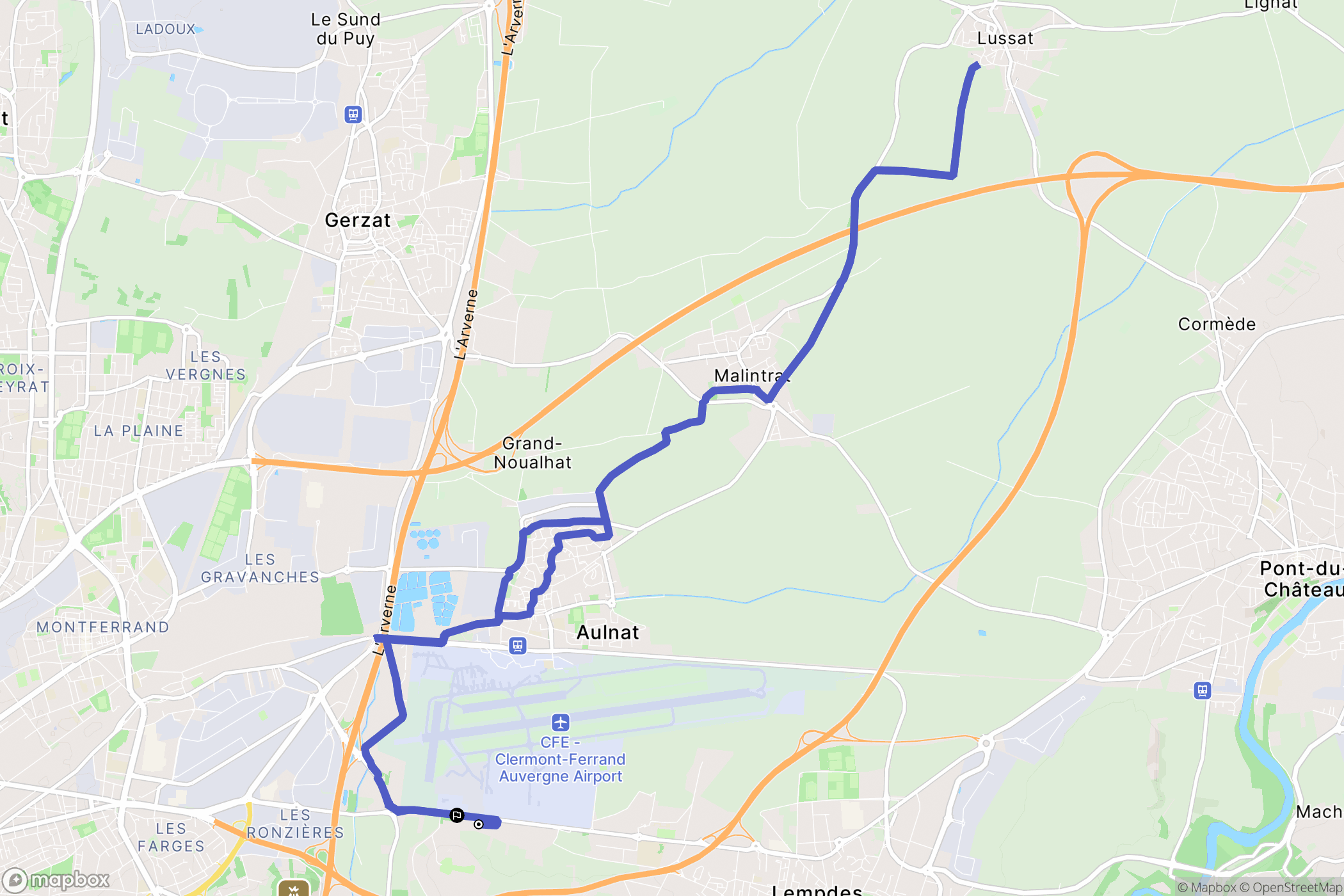 Clermont-Ferrand : carte du parcours de randonnée - France