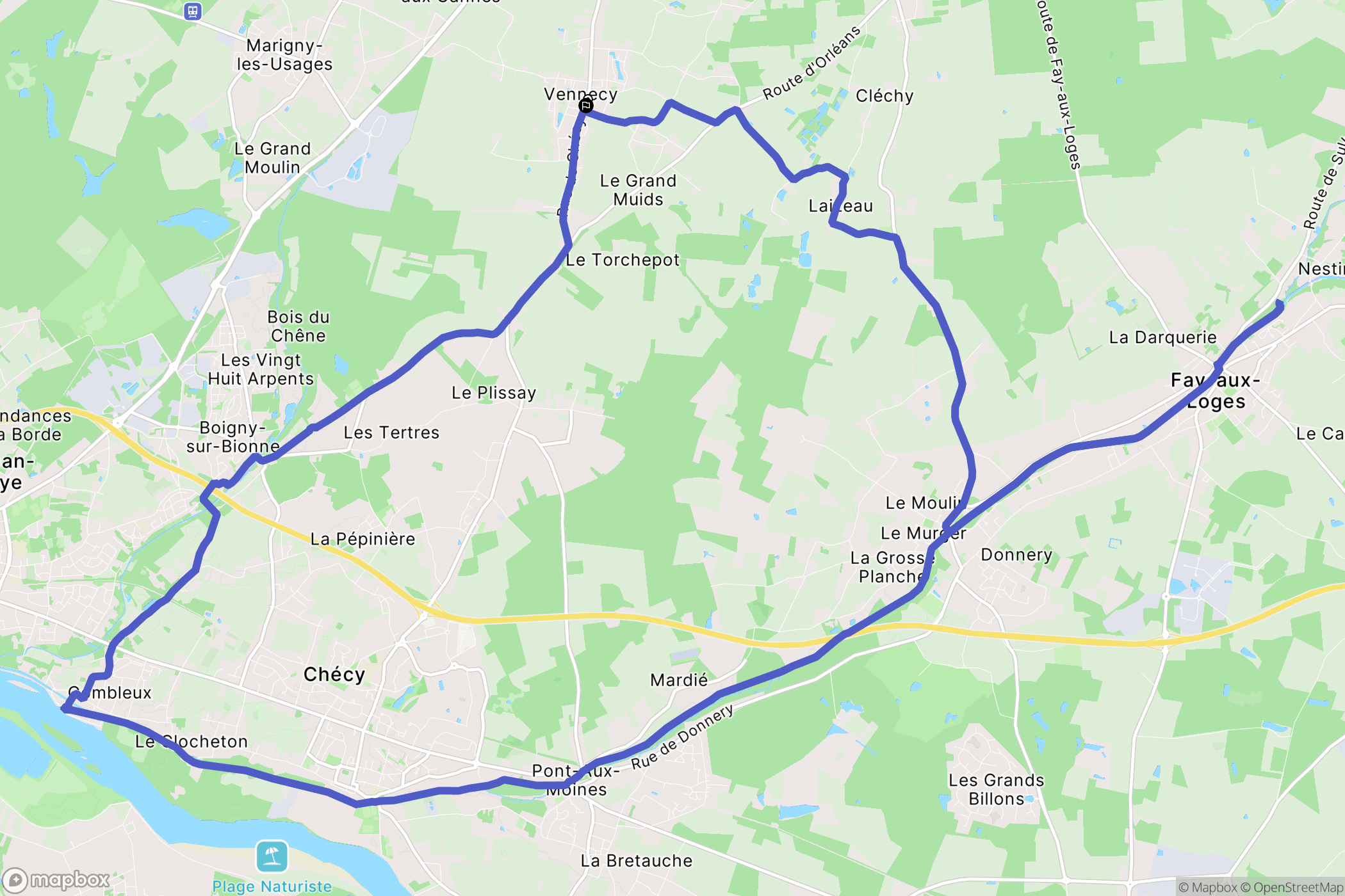 Vennecy : carte du parcours de randonnée - France