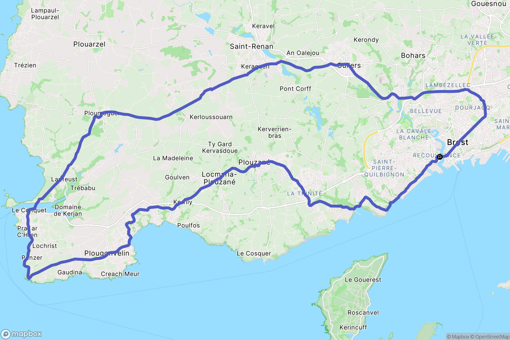 Brest : carte du parcours de randonnée - France