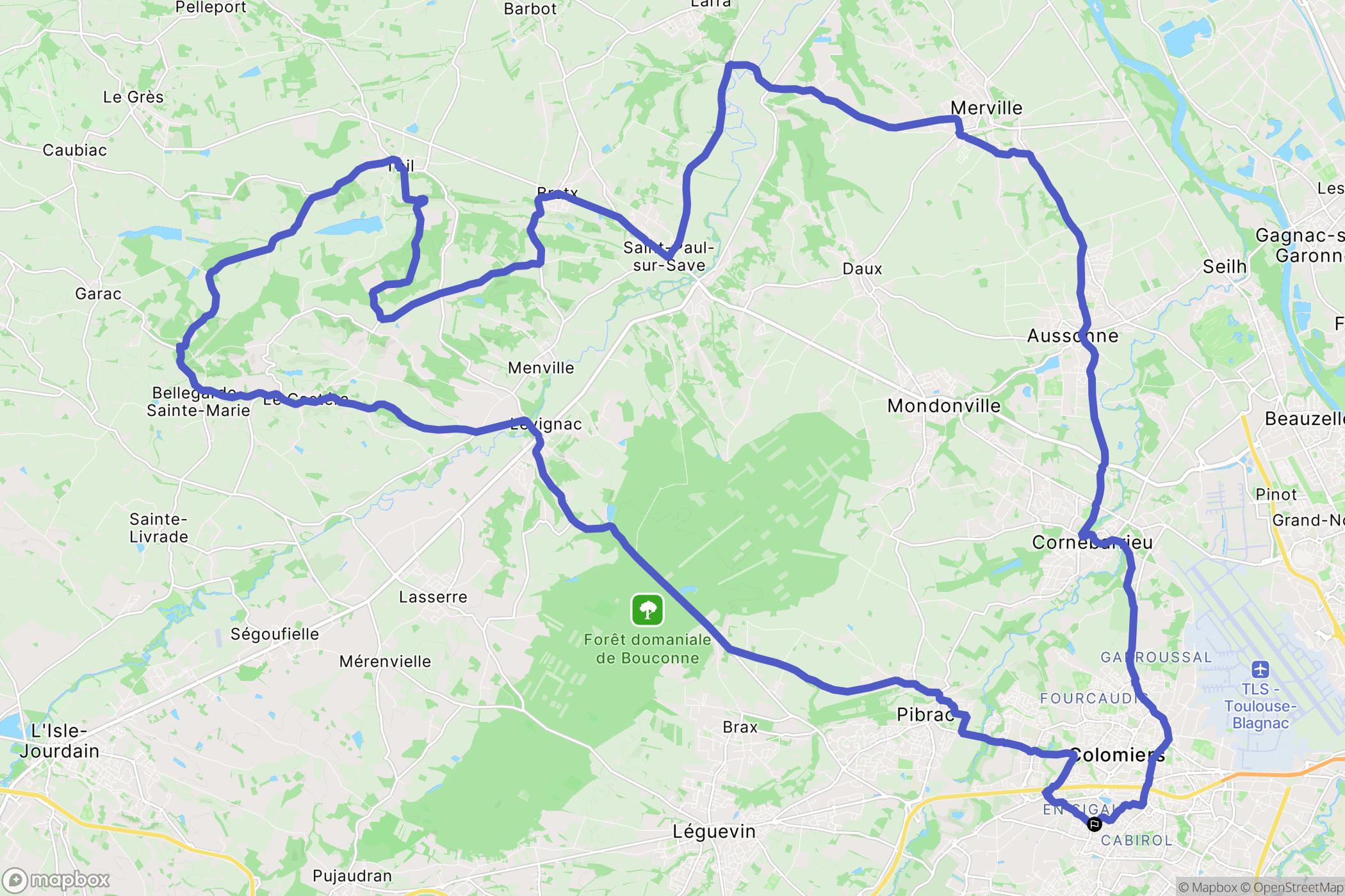 Colomiers : carte du parcours de randonnée - France