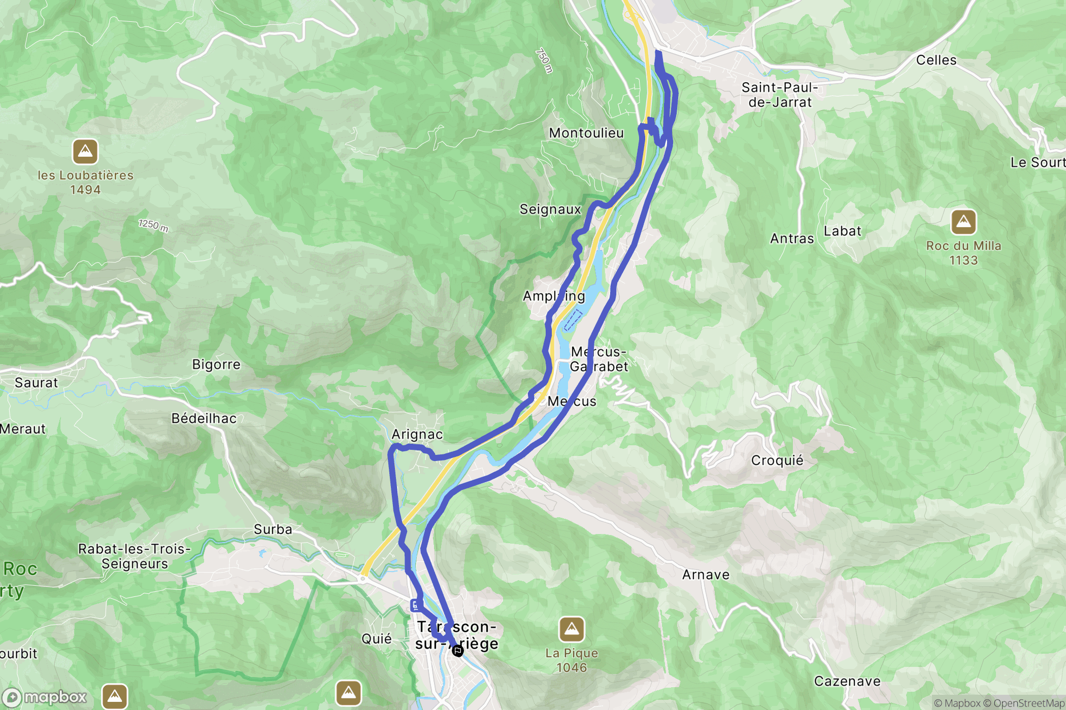 Tarascon-sur-Ariège : carte du parcours de randonnée - France