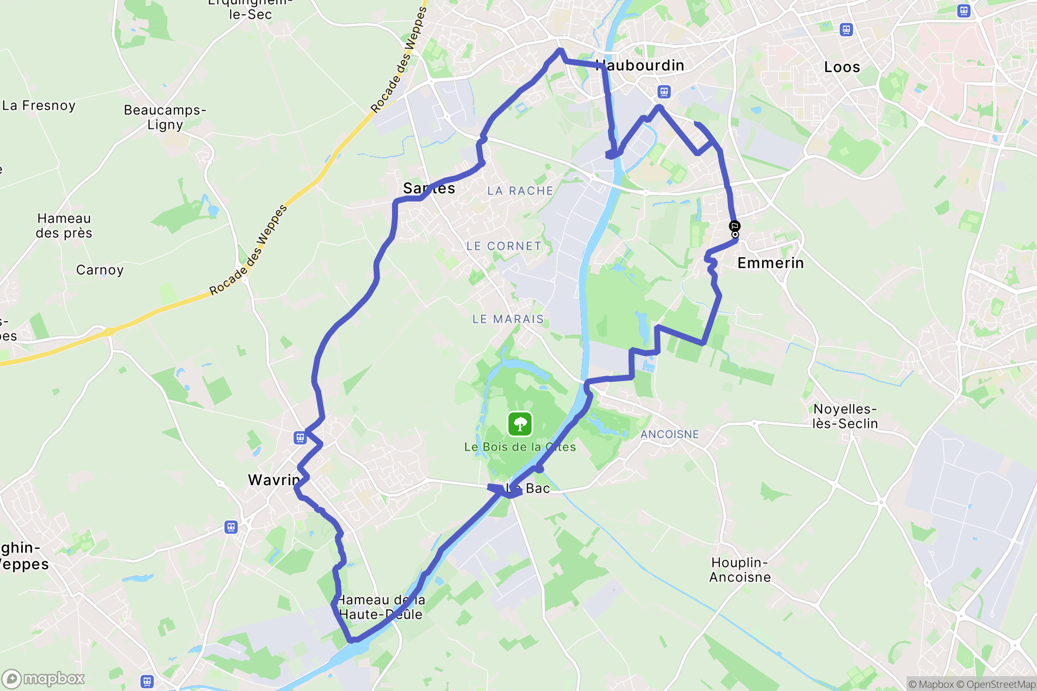 Emmerin : carte du parcours de randonnée - France