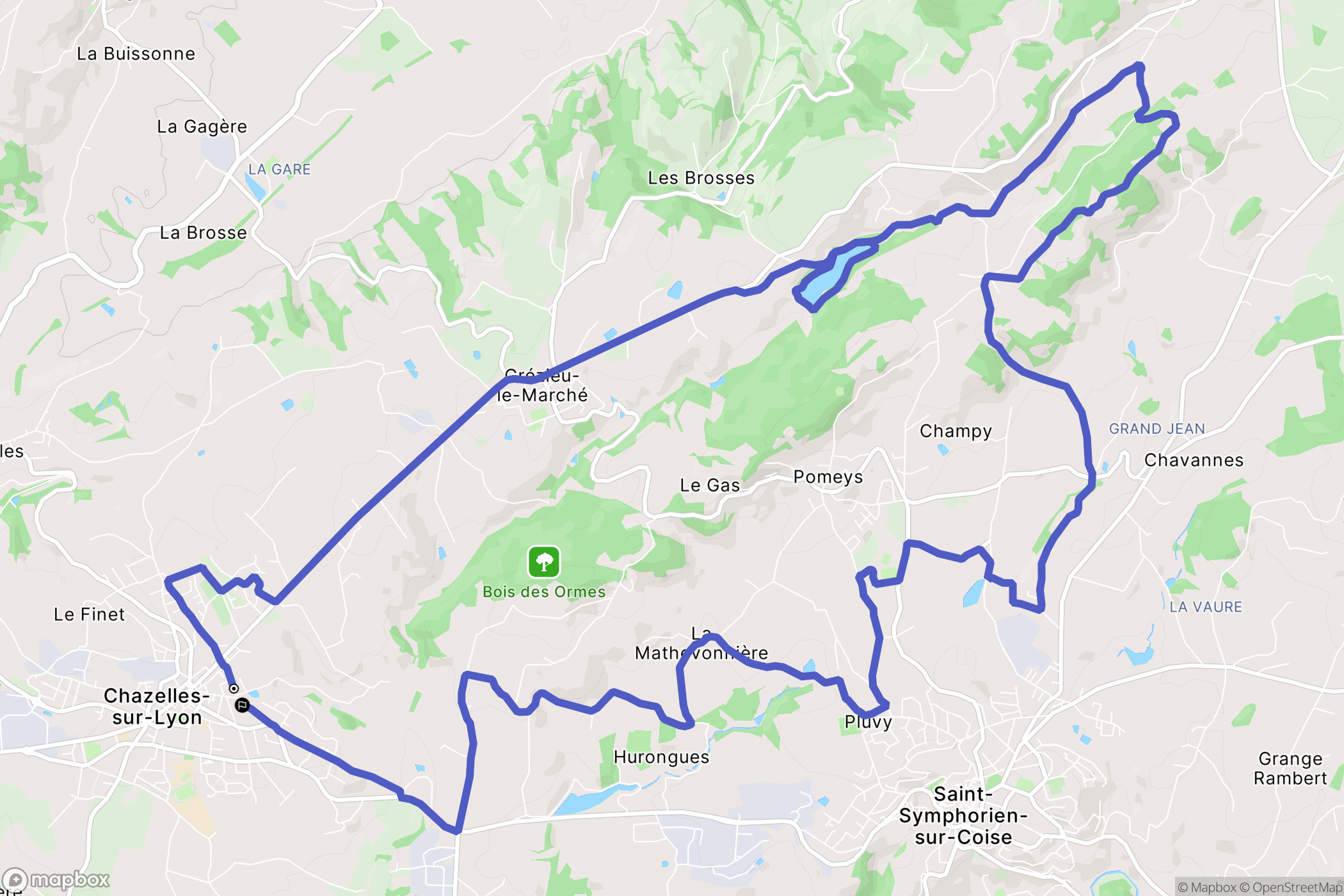 Chazelles-sur-Lyon : carte du parcours de randonnée - France