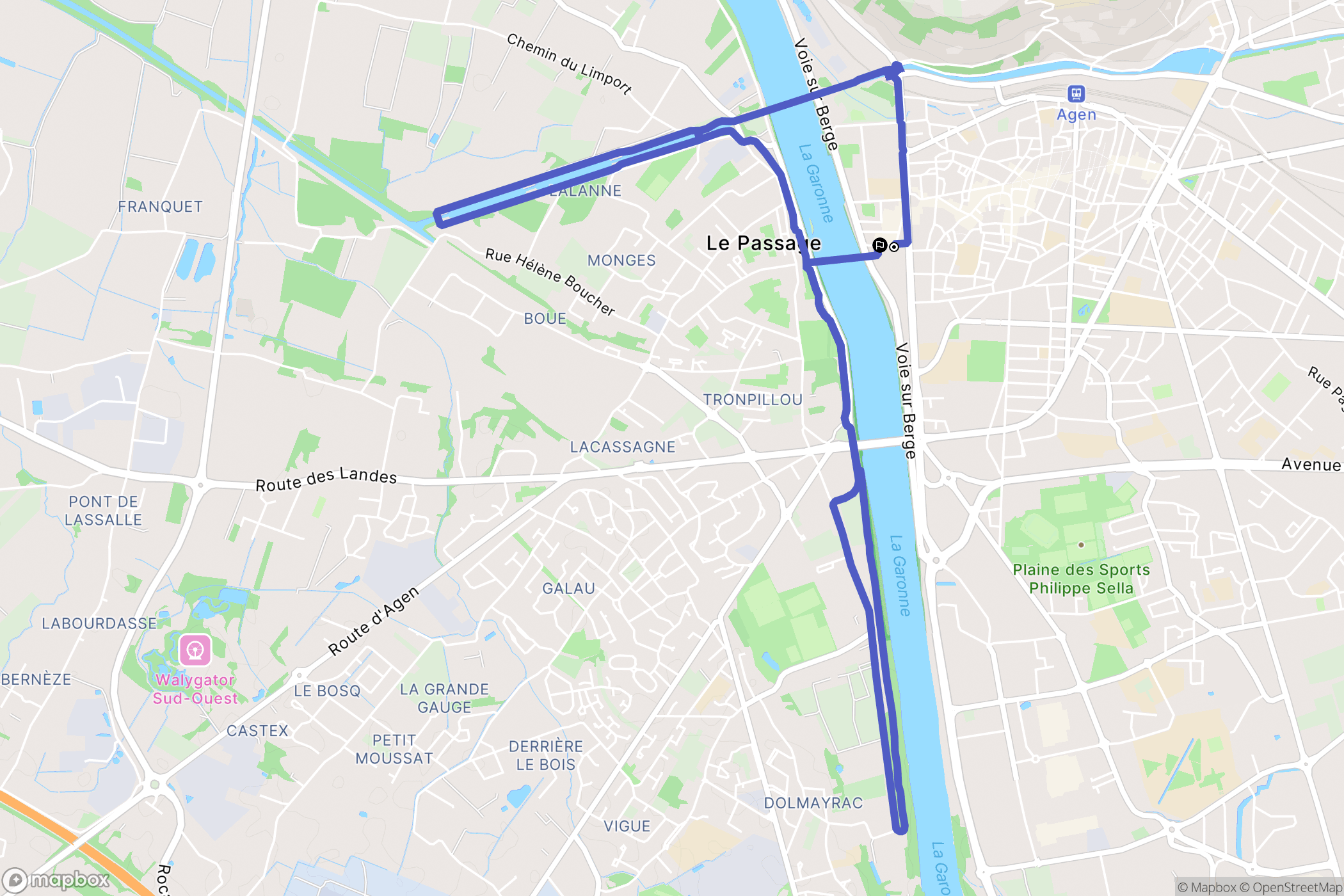 Agen : carte du parcours de randonnée - France