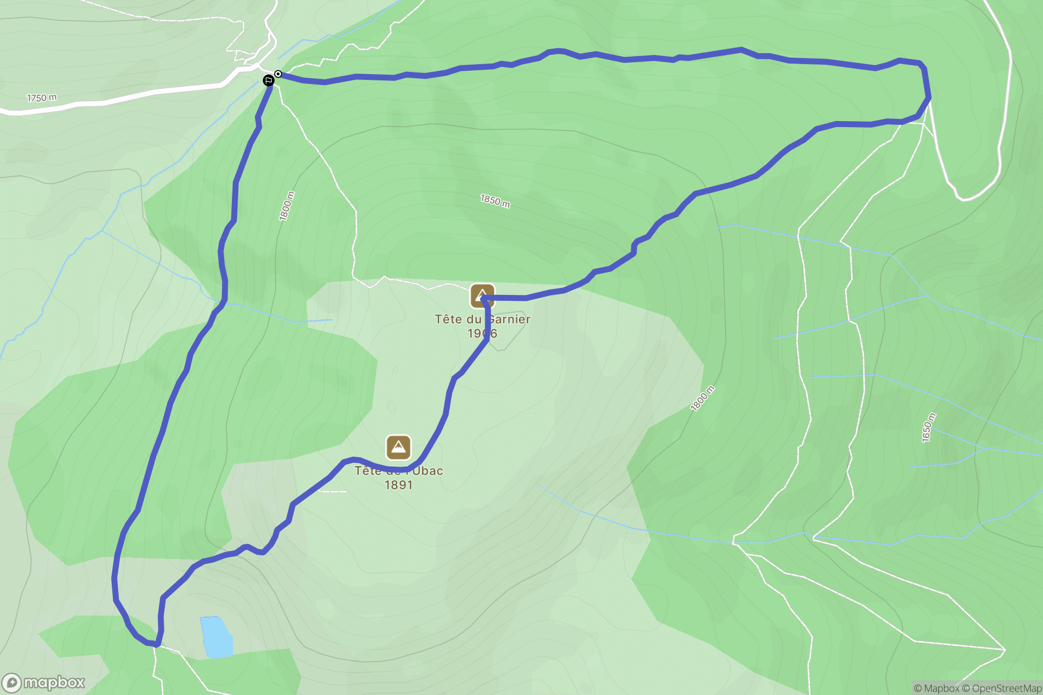 Péone : carte du parcours de randonnée - France
