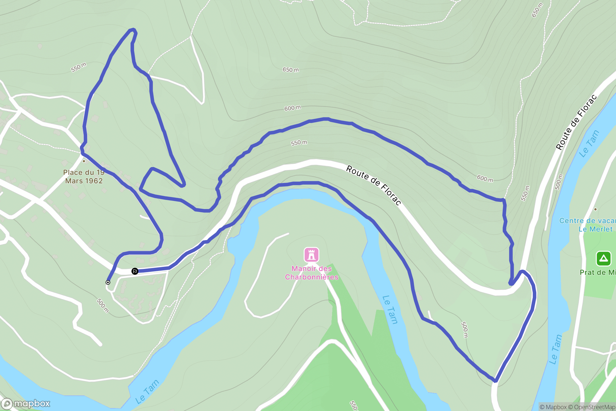 Gorges du Tarn Causses : carte du parcours de randonnée - France