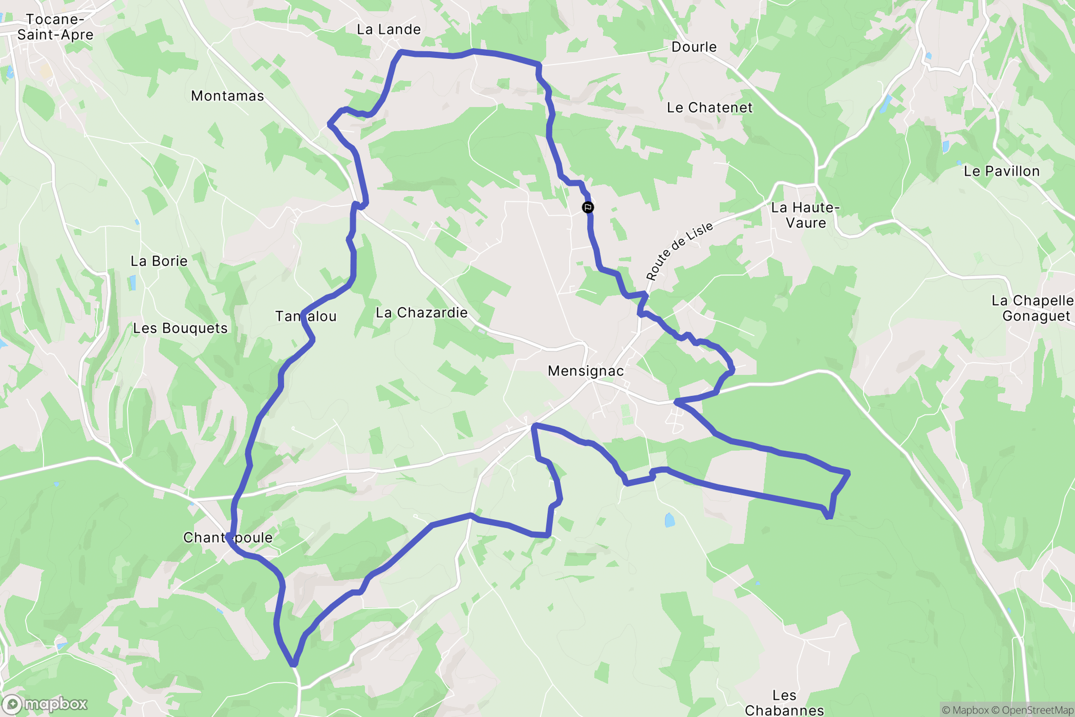 Mensignac : carte du parcours de randonnée - France