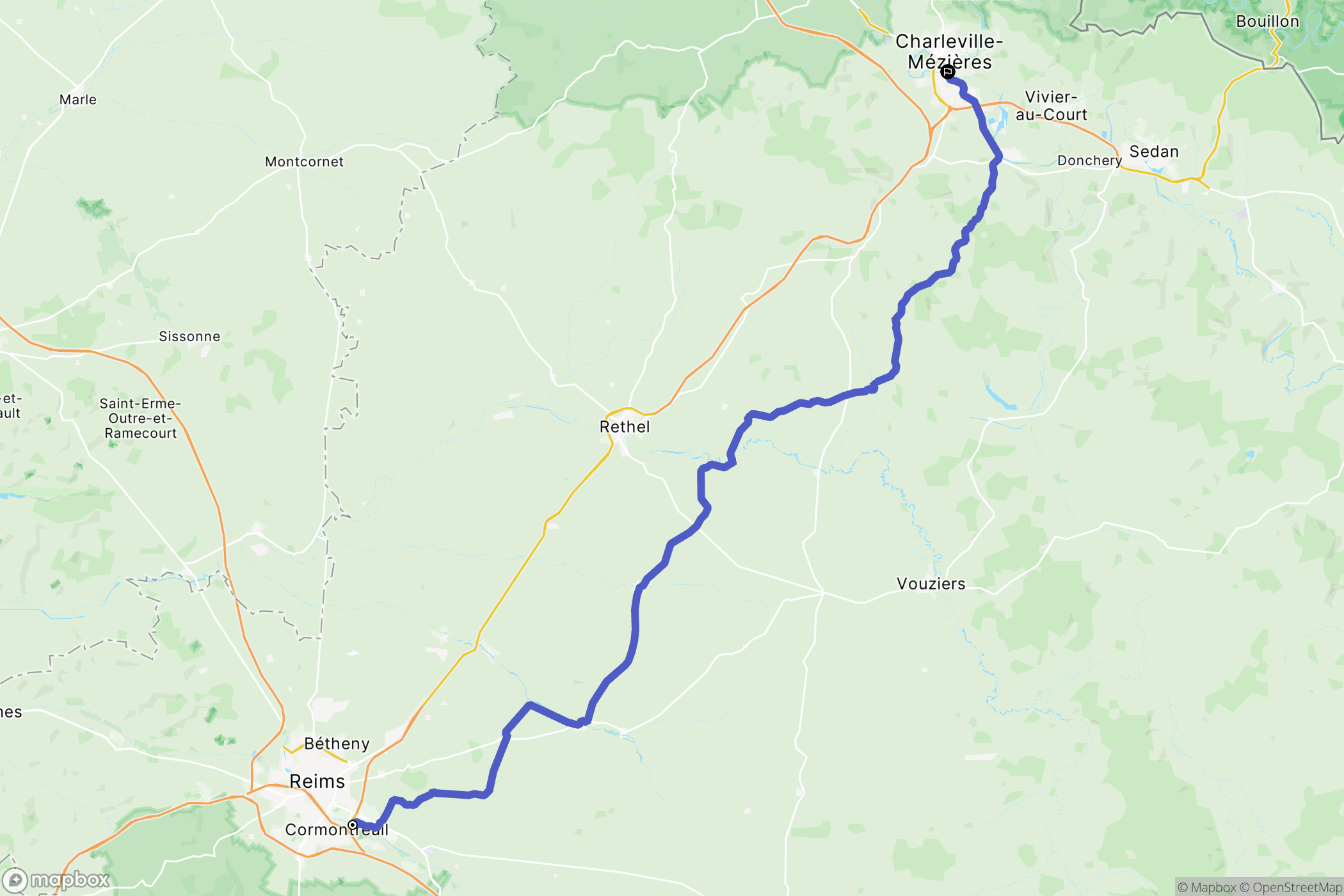 Reims : carte du parcours de randonnée - France
