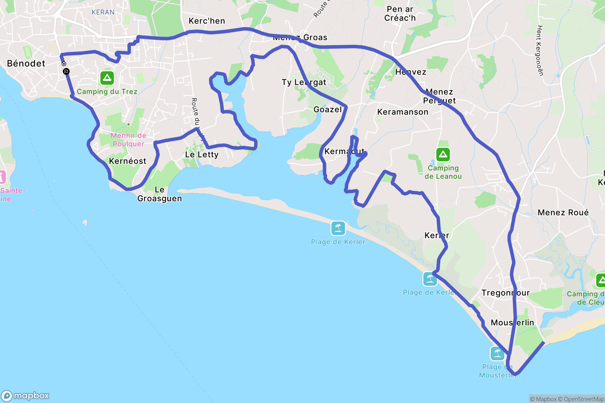 Bénodet : carte du parcours de randonnée - France
