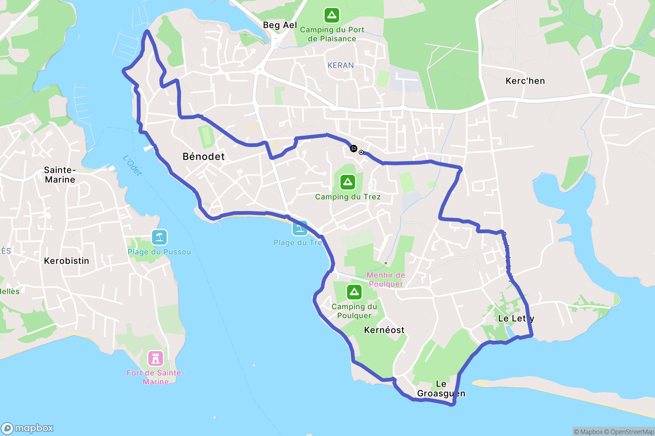 Bénodet : carte du parcours de randonnée - France