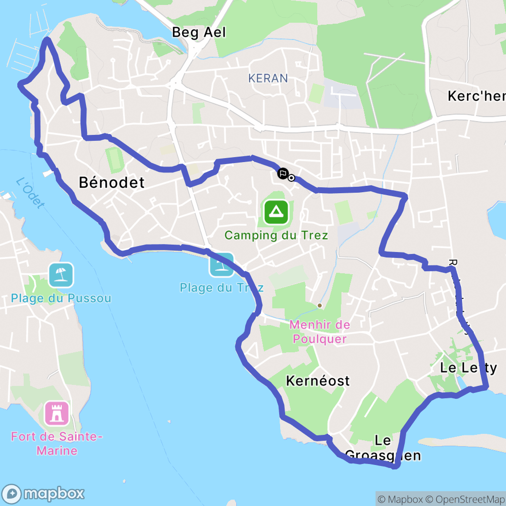 Bénodet : carte du parcours de randonnée - France