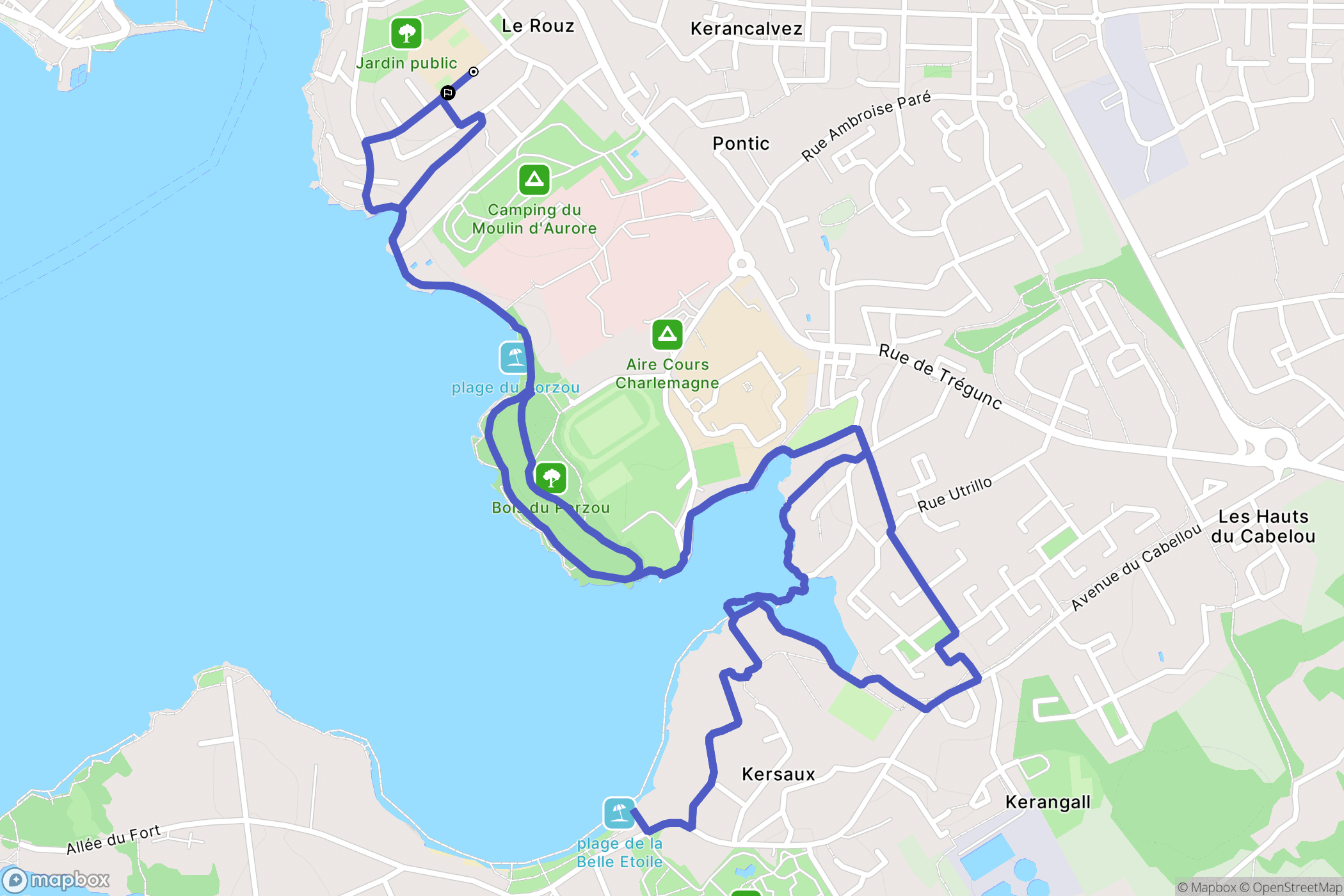Concarneau : carte du parcours de randonnée - France