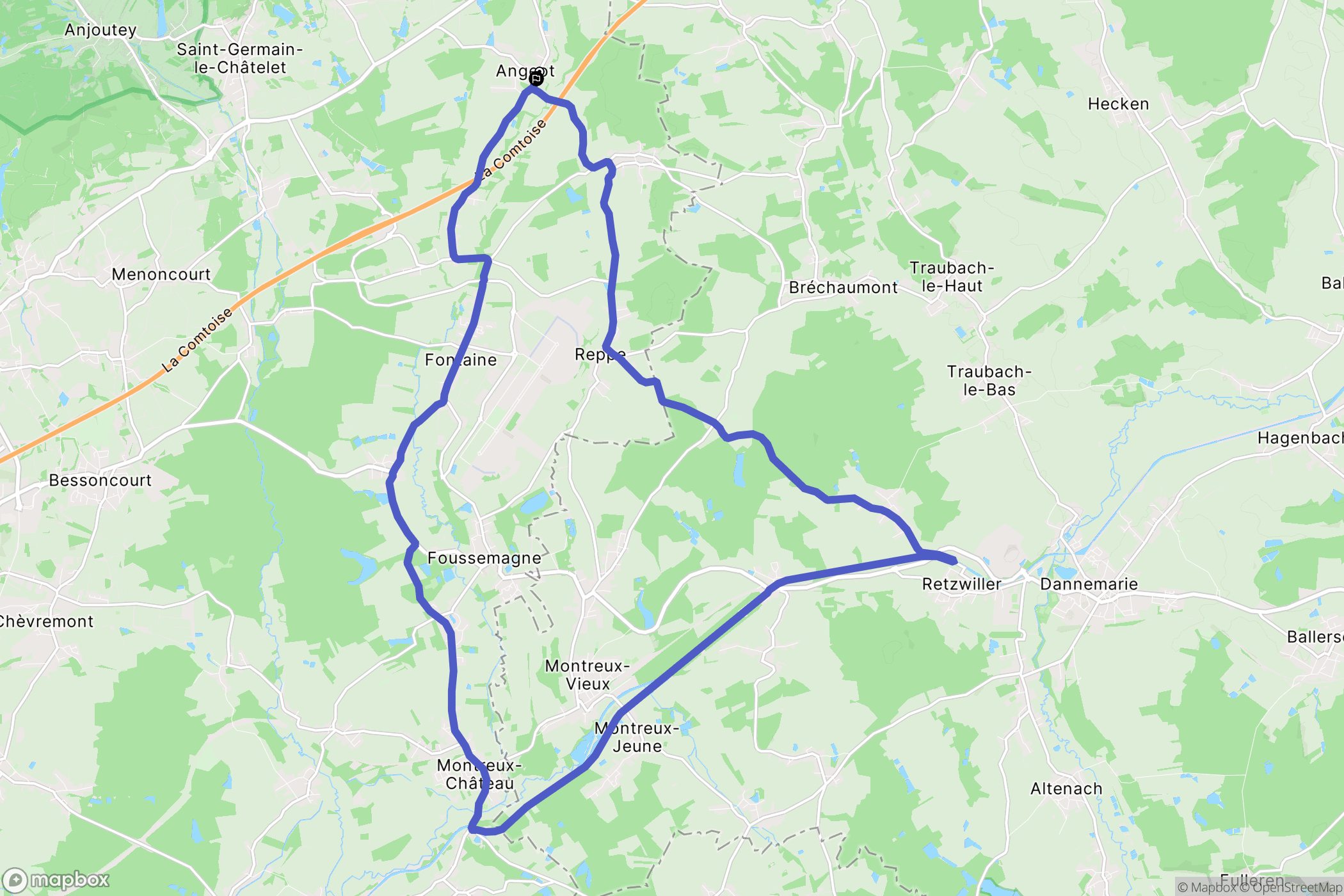 Angeot : carte du parcours de randonnée - France