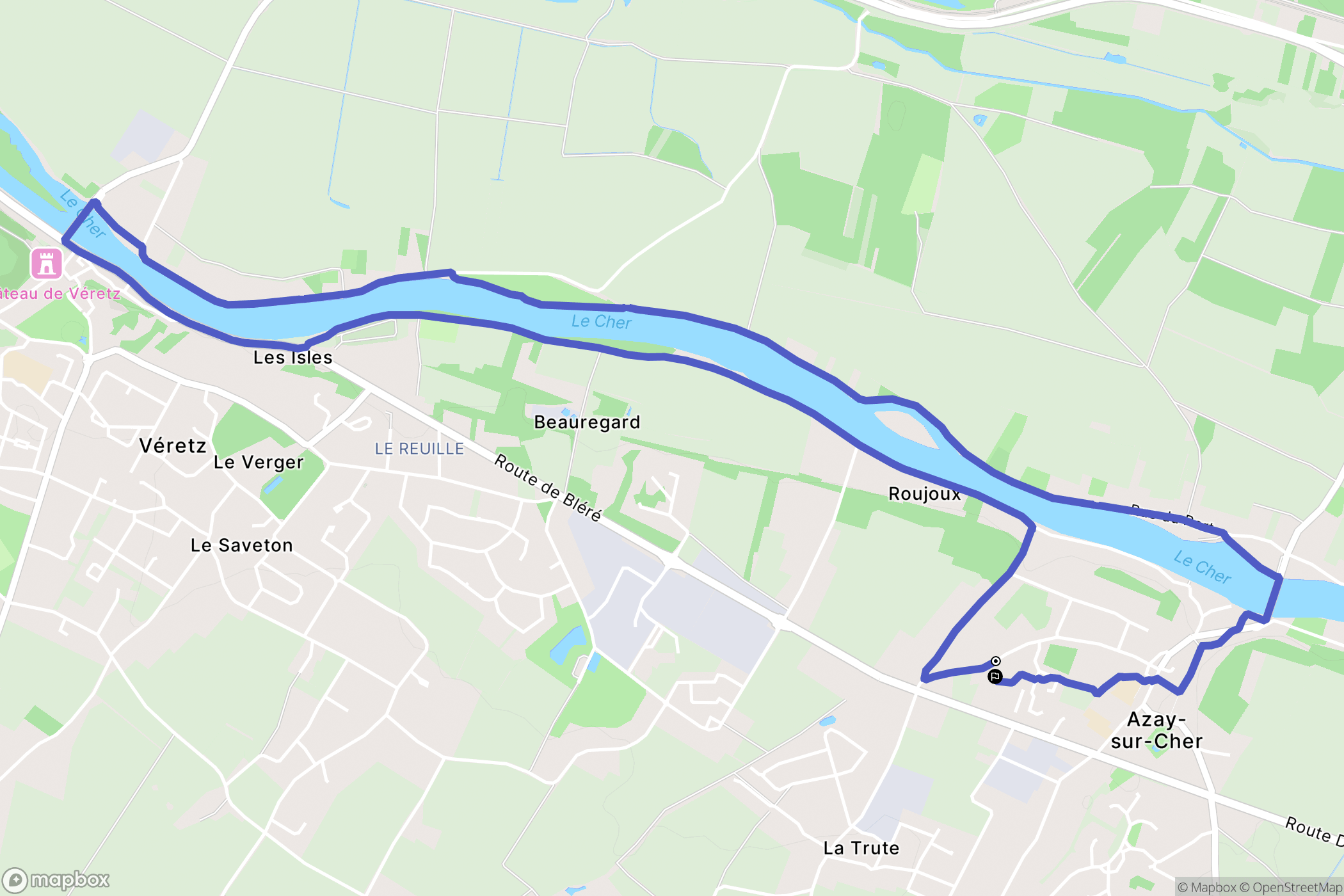 Azay-sur-Cher : carte du parcours de randonnée - France