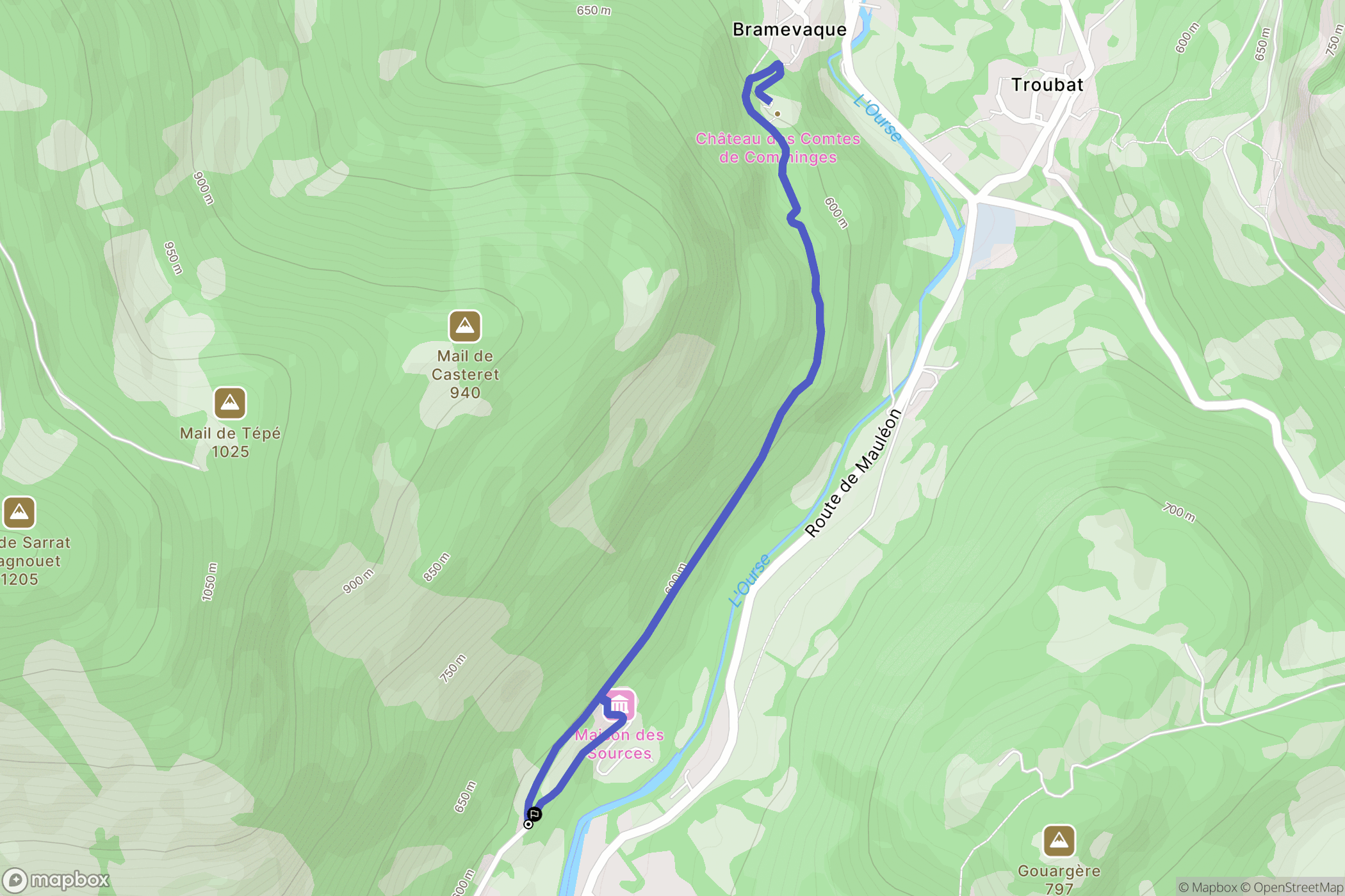 Mauléon-Barousse : carte du parcours de randonnée - France