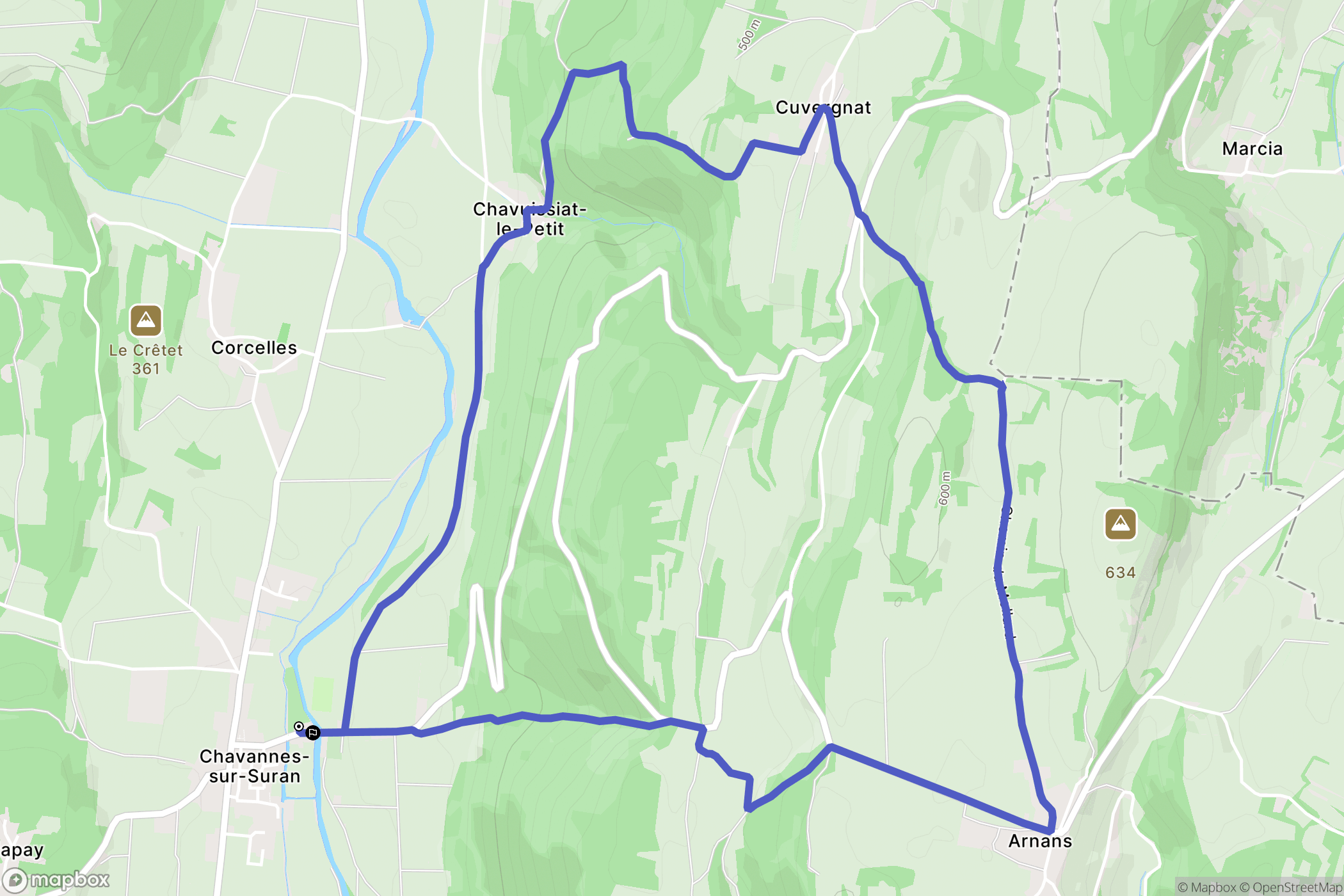 Nivigne et Suran : carte du parcours de randonnée - France