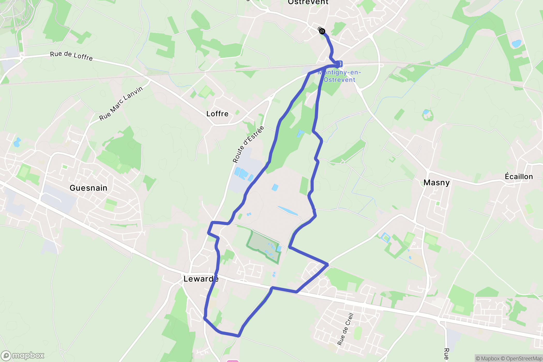 Montigny-en-Ostrevent : carte du parcours de randonnée - France