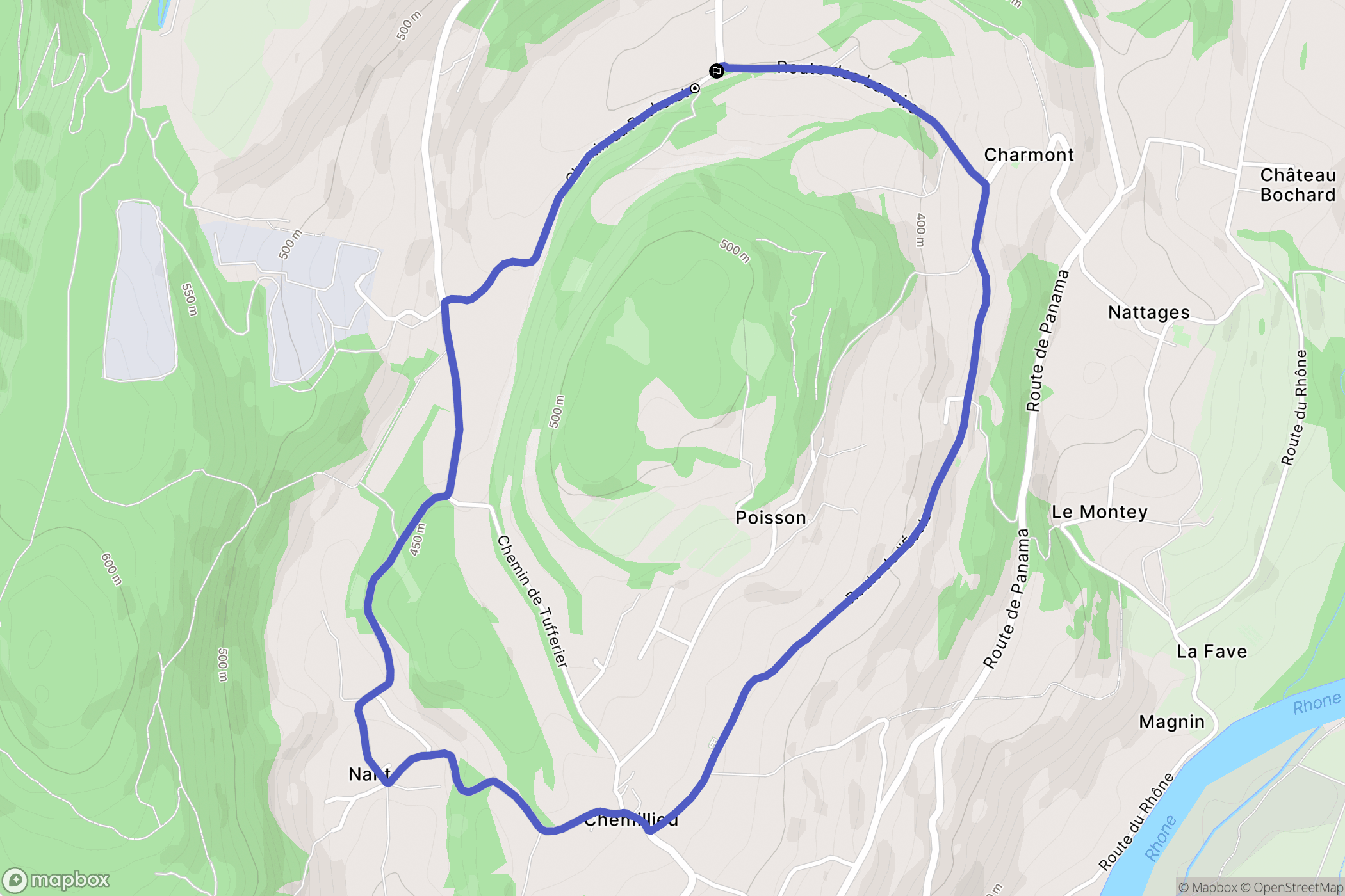 Parves-et-Nattages : carte du parcours de randonnée - France