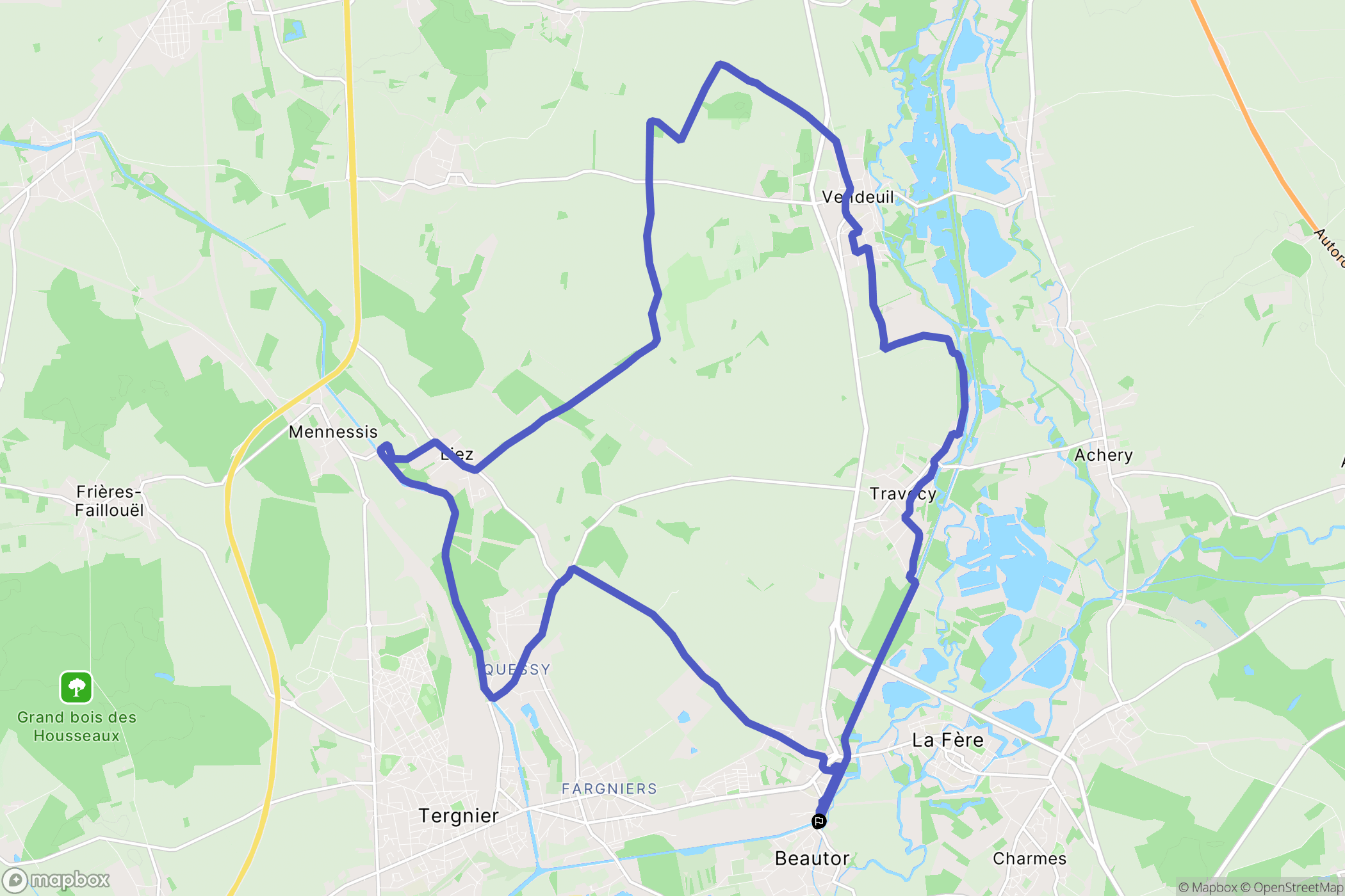 Beautor : carte du parcours de randonnée - France