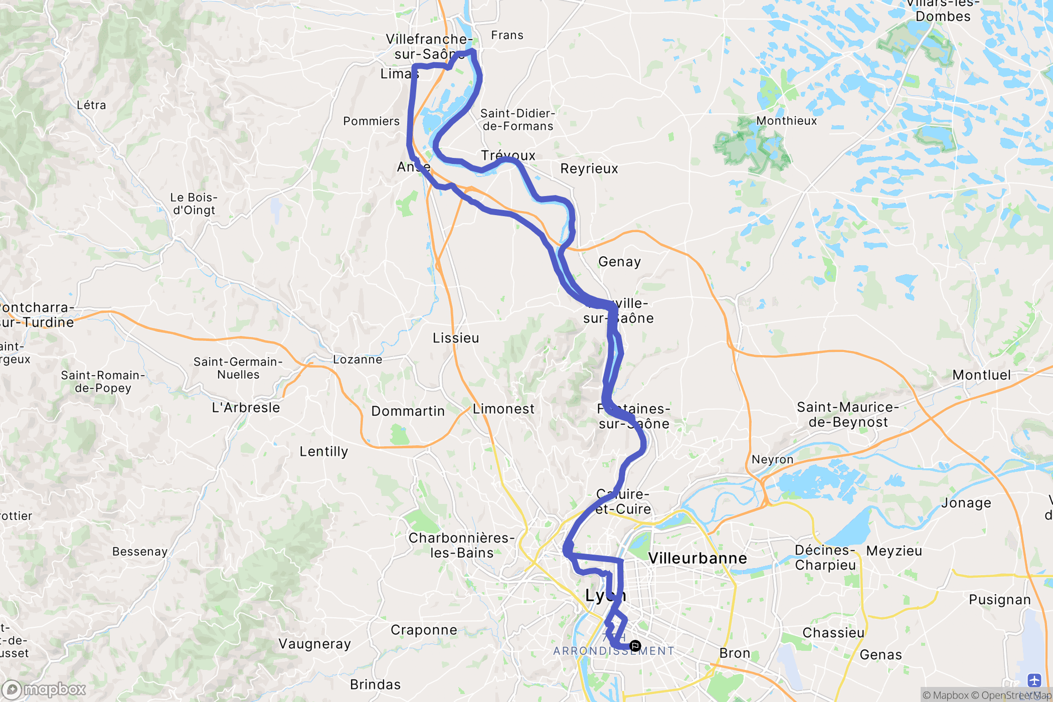 Lyon : carte du parcours de randonnée - France