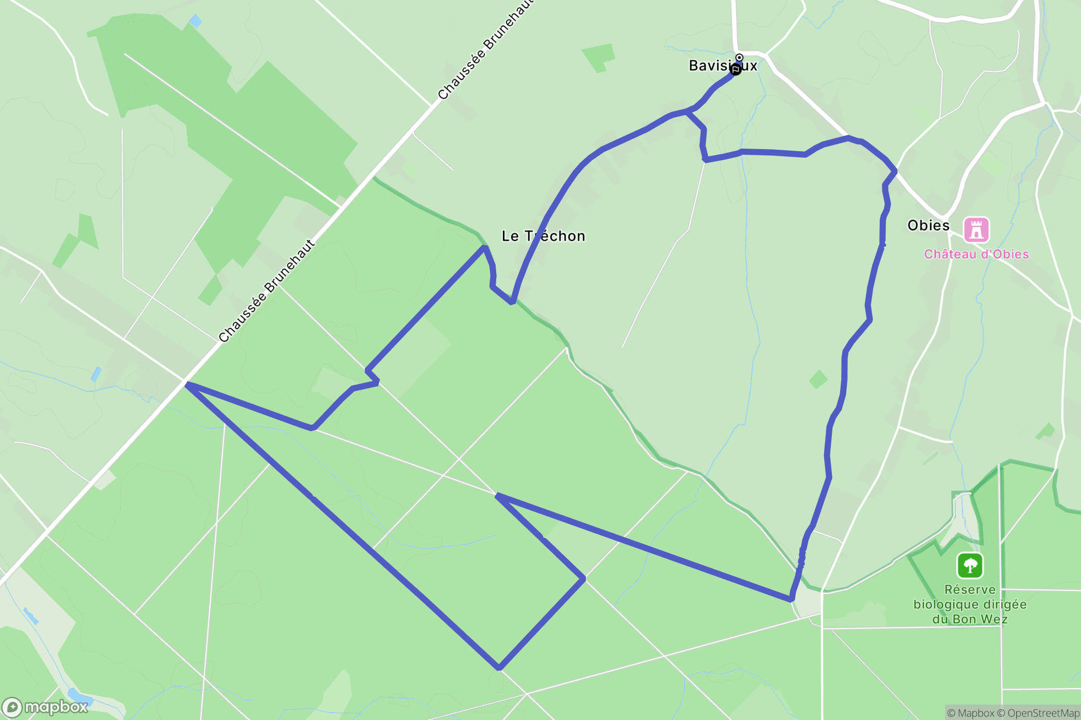 Obies : carte du parcours de randonnée - France