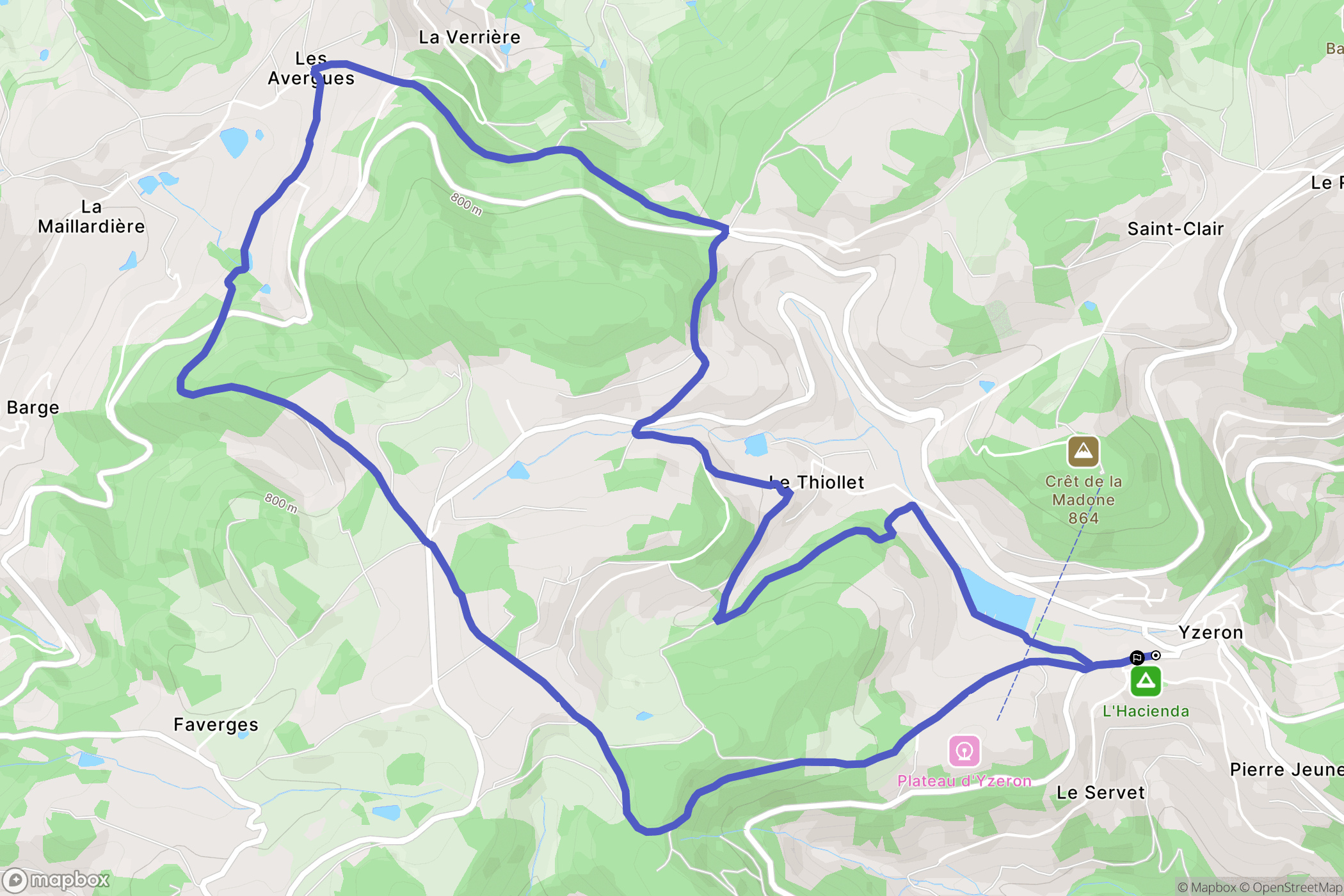 Yzeron : carte du parcours de randonnée - France