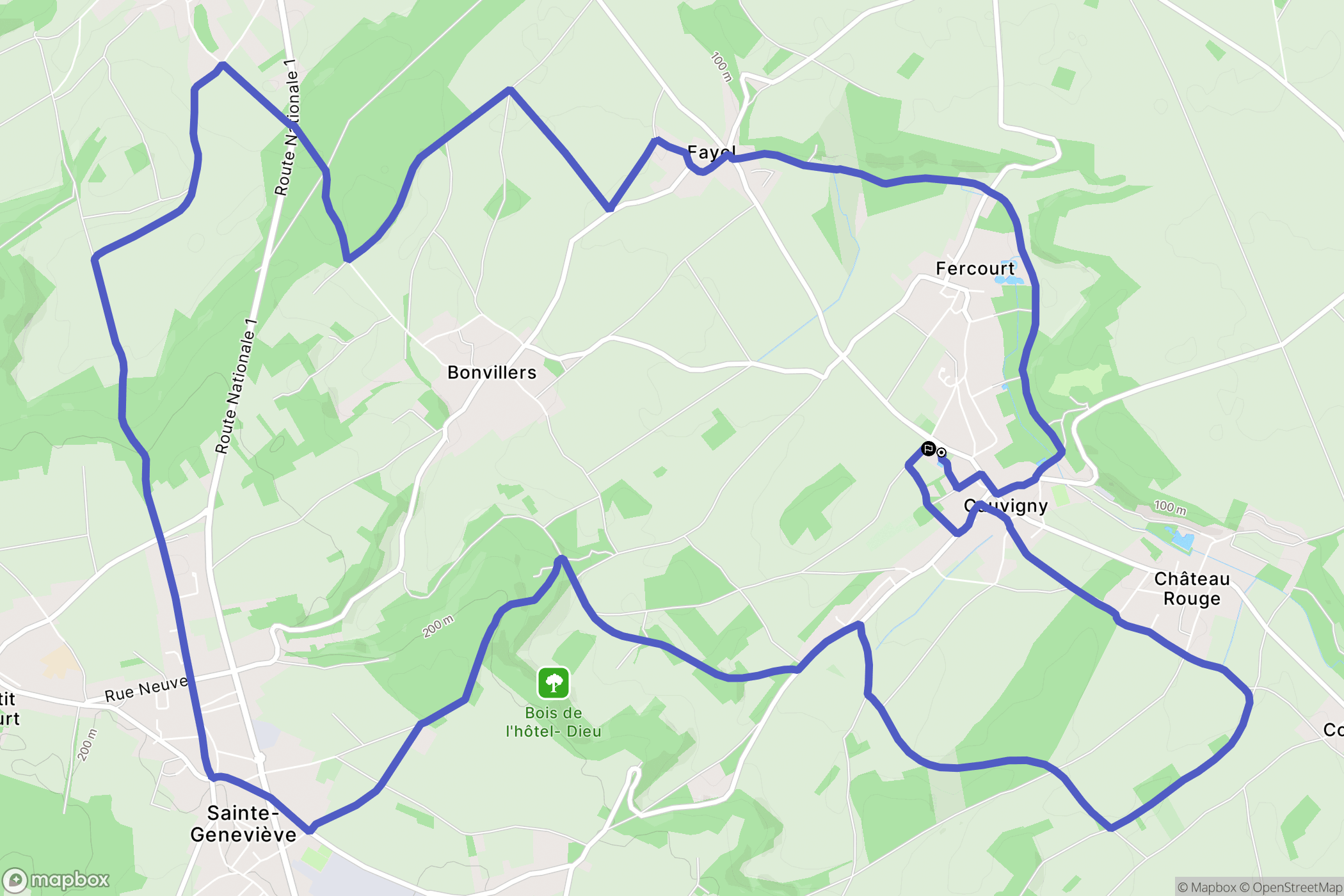 Cauvigny : carte du parcours de randonnée - France