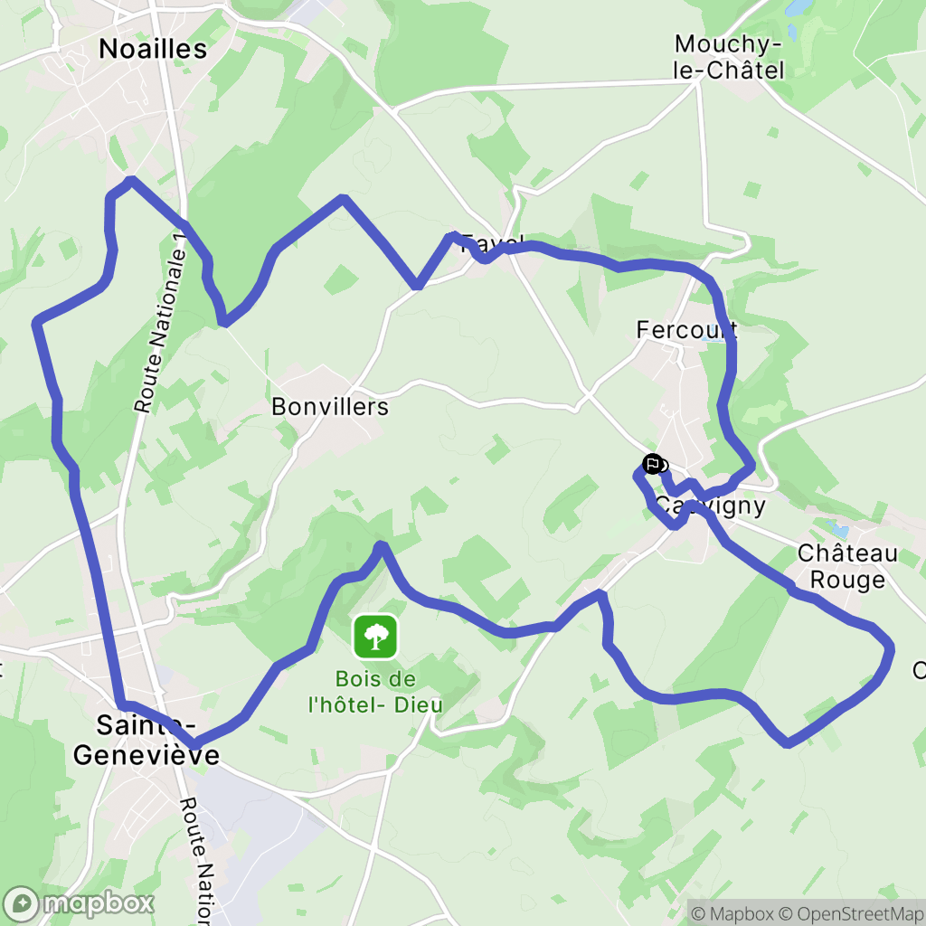 Cauvigny : carte du parcours de randonnée - France