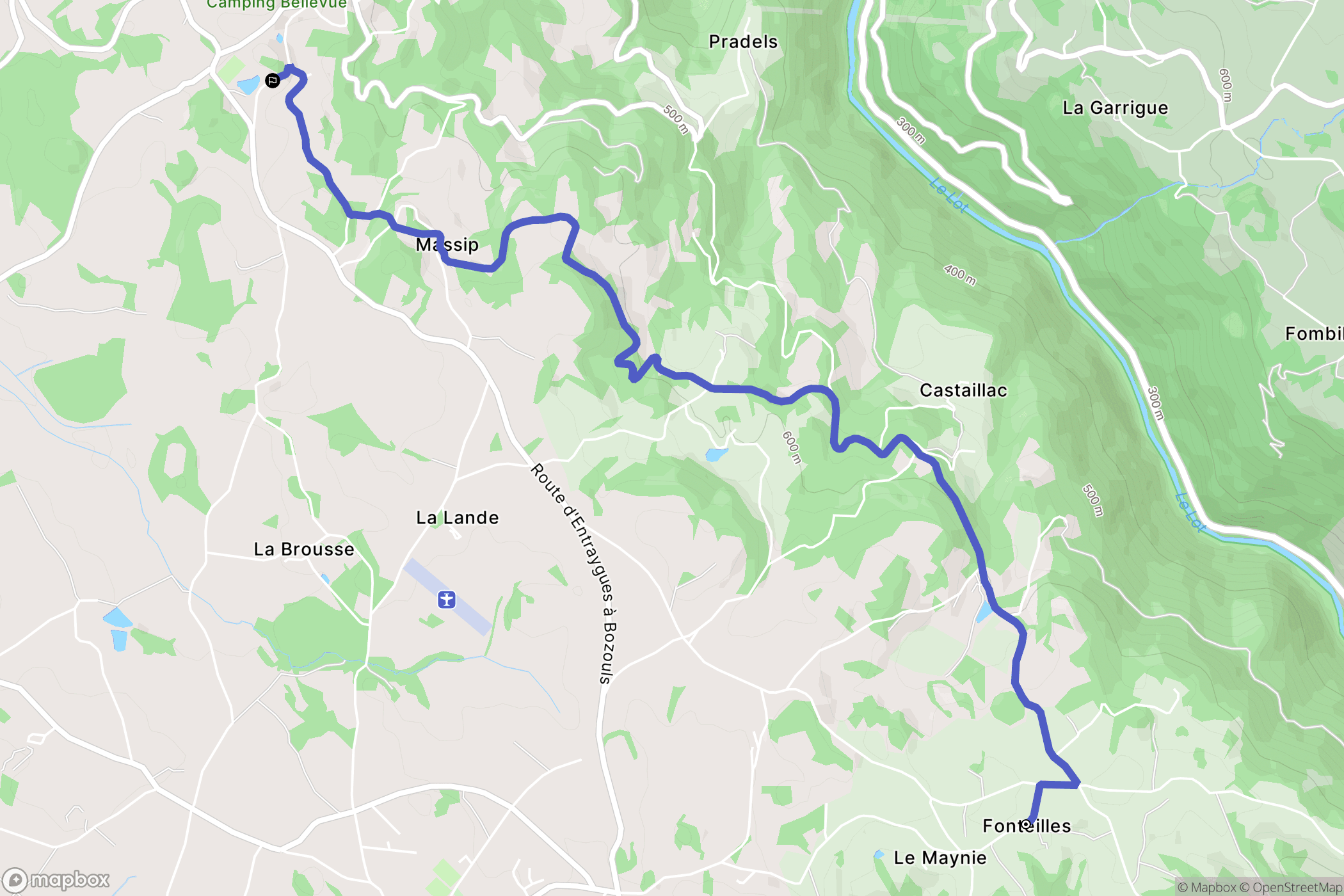 Golinhac : carte du parcours de randonnée - France