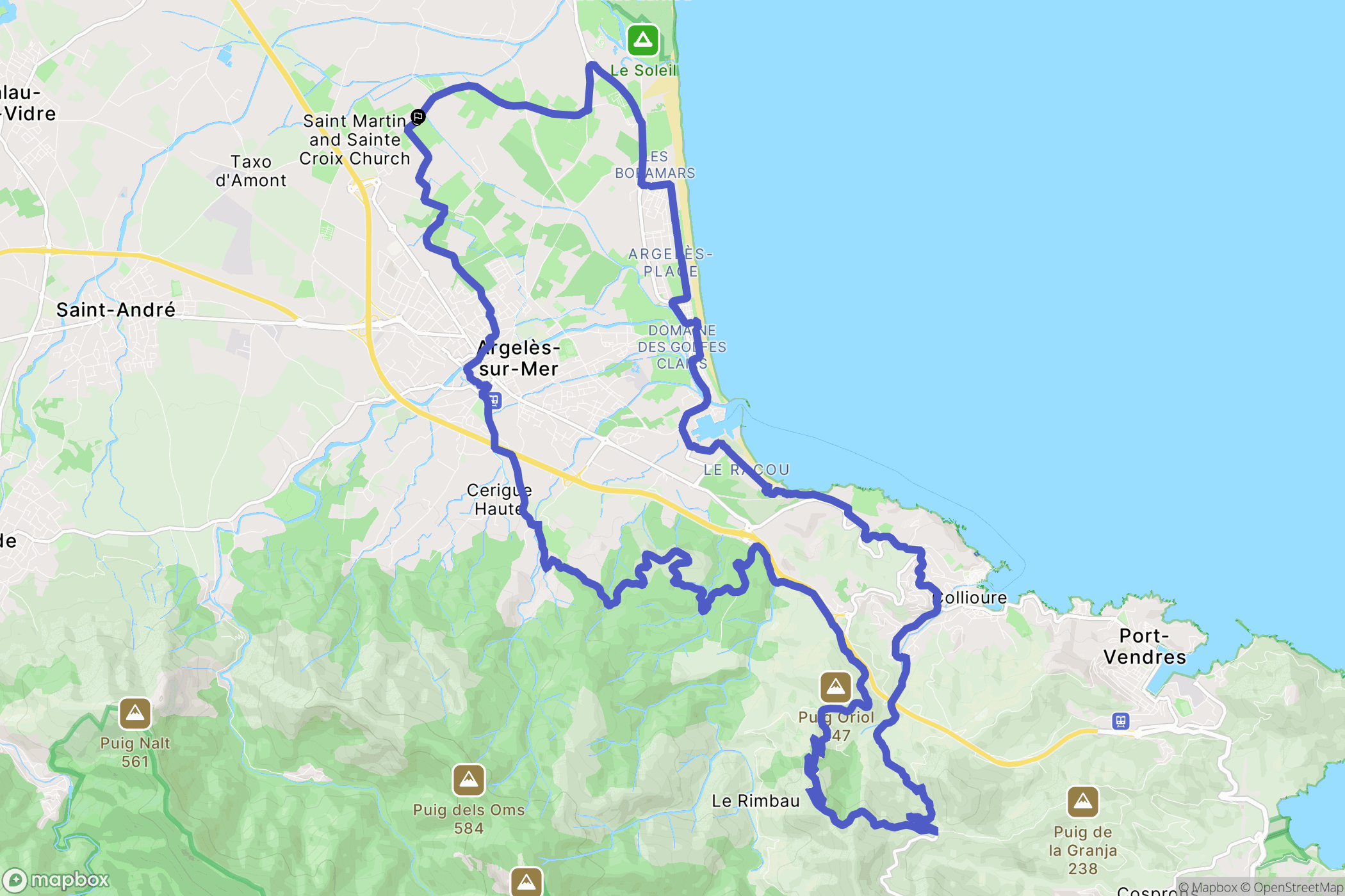 Argelès-sur-Mer : carte du parcours de randonnée - France