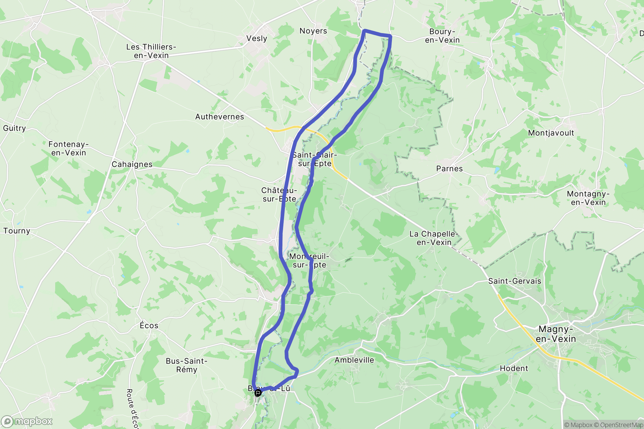 Bray-et-Lû : carte du parcours de randonnée - France
